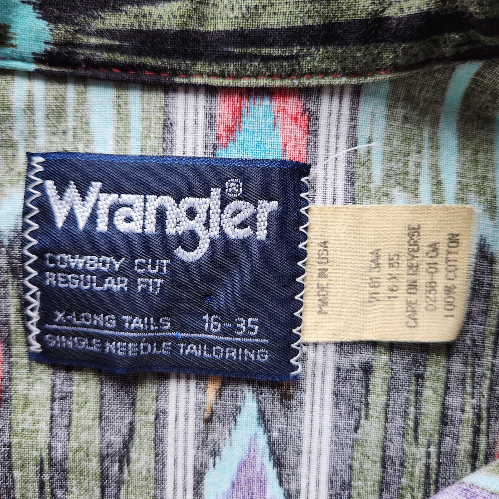 Vintage Wrangler USA Brushpoper Western Cowboy Shirt Button 16-35 X-Long Tail - Thumbnail 4