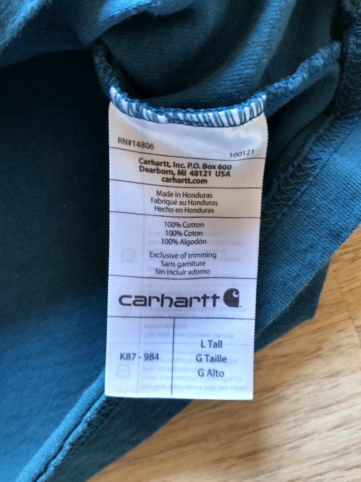Carhartt Men 100% Cotton Short Sleeve Pocket T-Shirt Crew Neck Green-Blue L-Tall - Thumbnail 6
