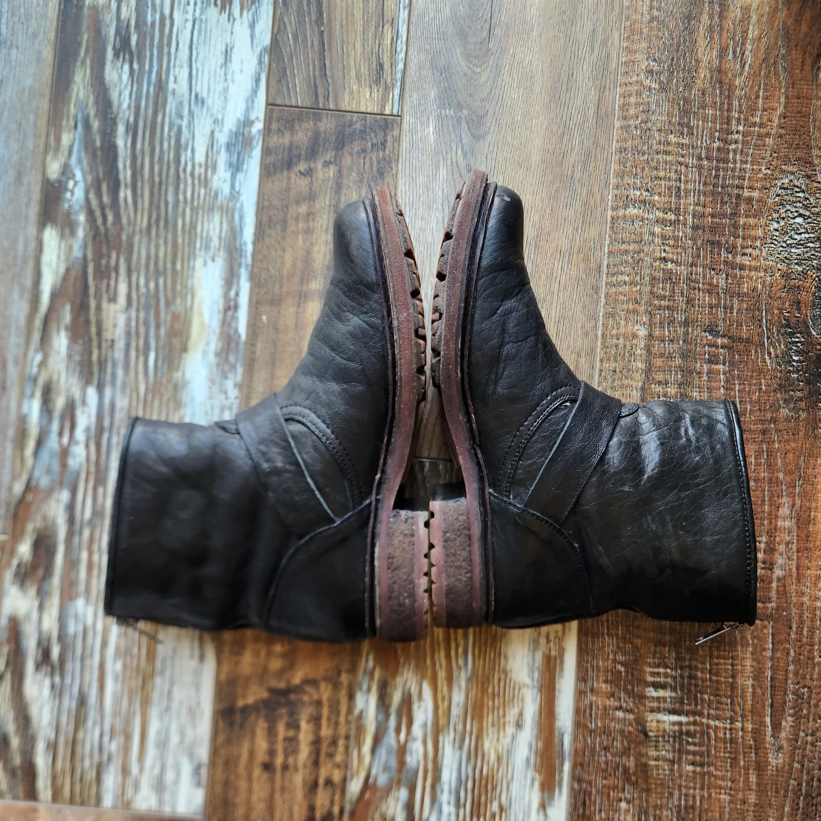 Frye Valerie 6 Black Leather Shearling Buckle Zip Motorcycle Bootie Women's US7B - Thumbnail 5