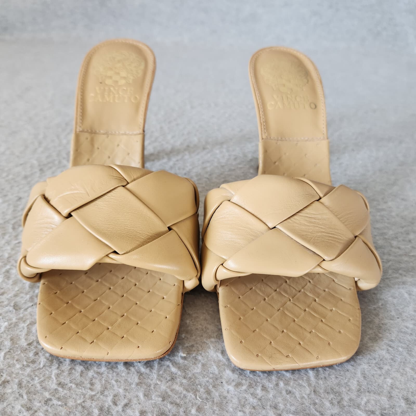 Vince Camuto Brelanie Braided Leather 3.5 Inches Heel Mule Sandal Beige US6M - Thumbnail 5