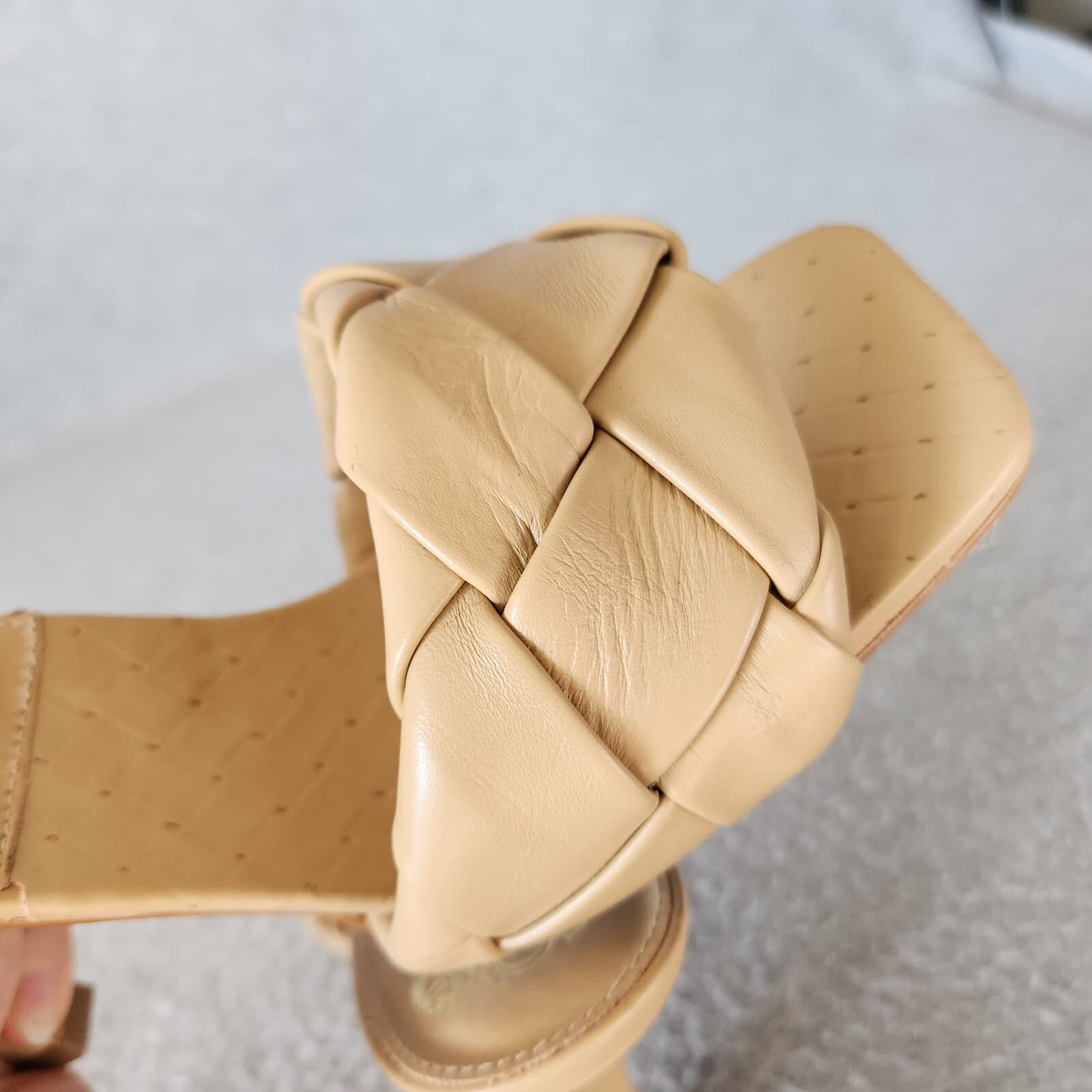 Vince Camuto Brelanie Braided Leather 3.5 Inches Heel Mule Sandal Beige US6M - Thumbnail 8