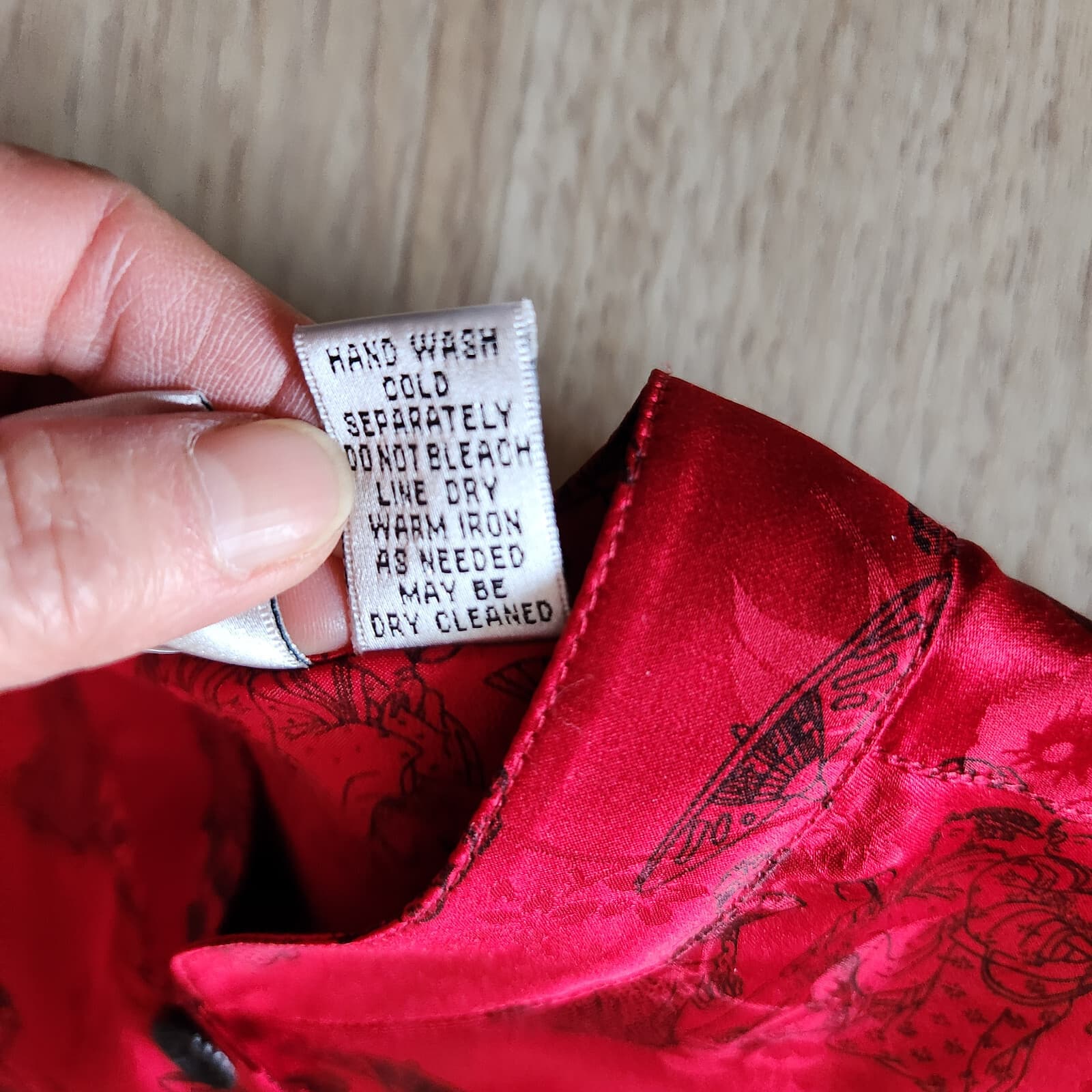 Vintage Chico's Design Silk Satin Japanese Mandarin Neck Blouse Button Red Sz.1 - Thumbnail 10