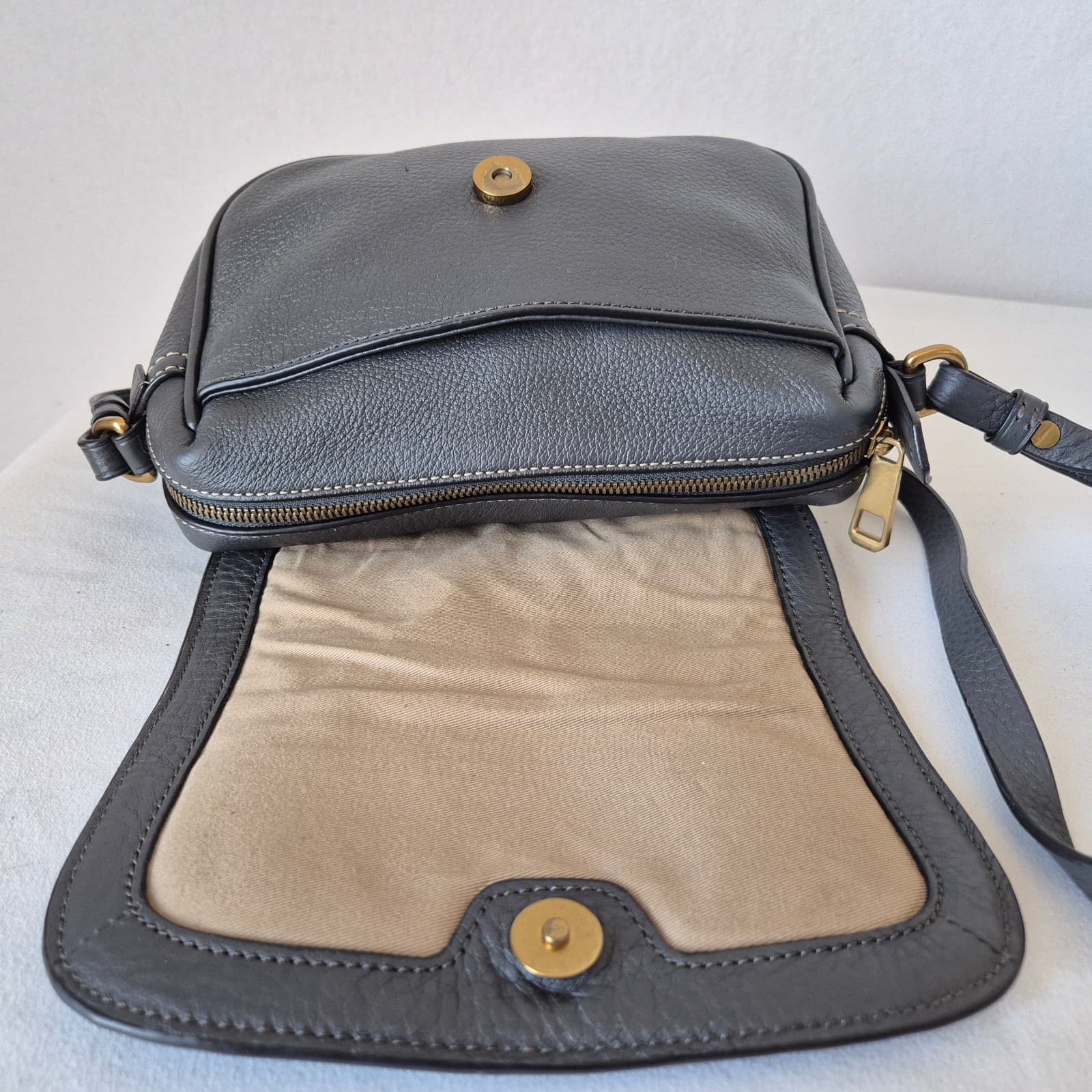 J.Crew Signet Flap Crossbody Bag Dark Gray Pebbled Italian Leather #G7344 - Thumbnail 9