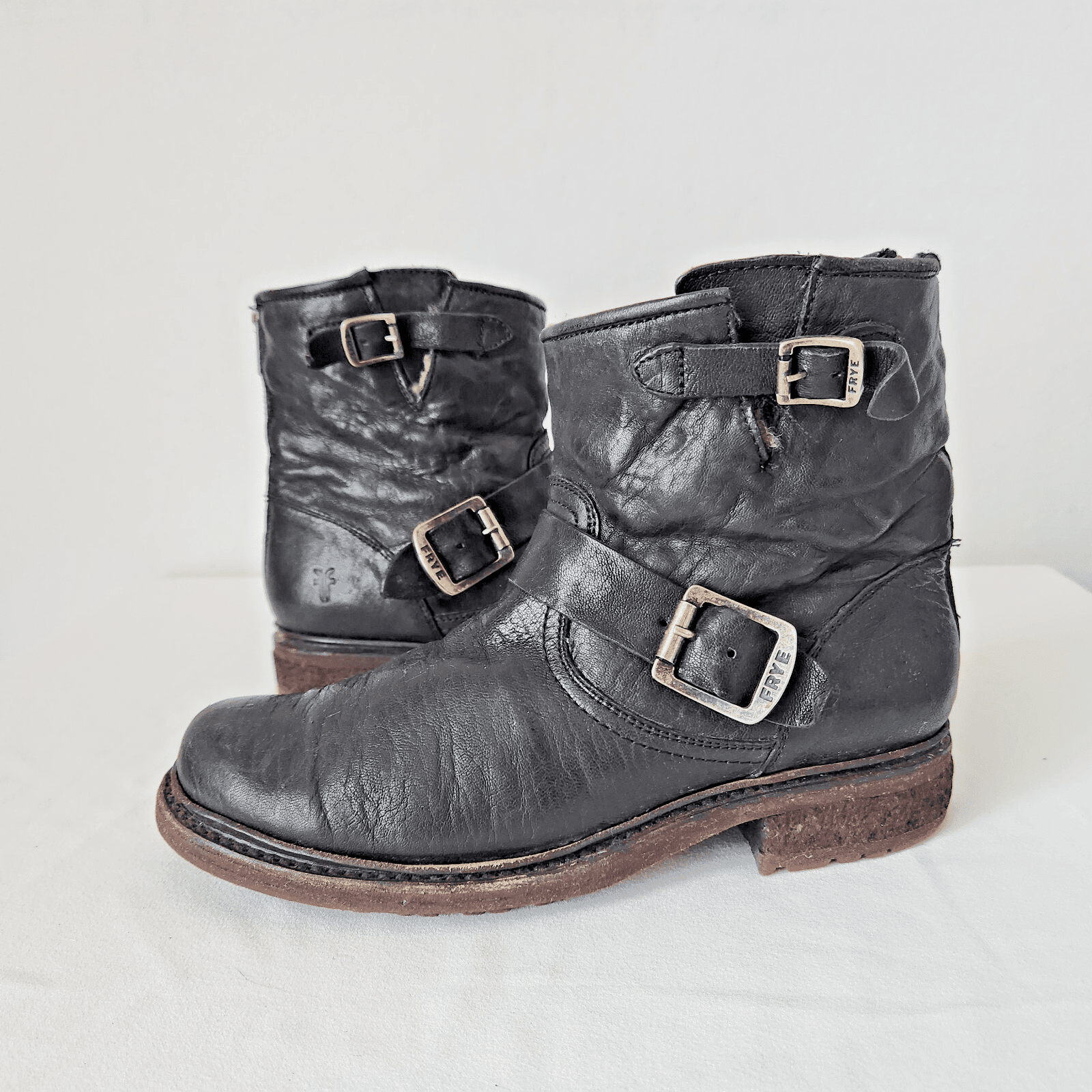 Frye Valerie 6 Black Leather Shearling Buckle Zip Motorcycle Bootie Women's US7B - Thumbnail 2