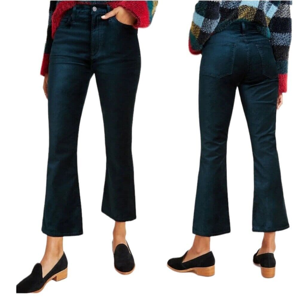 Citizens of Humanity Demy Plush Velvet Cropped Flare Pants Midnight Green Sz.26 - Thumbnail 3