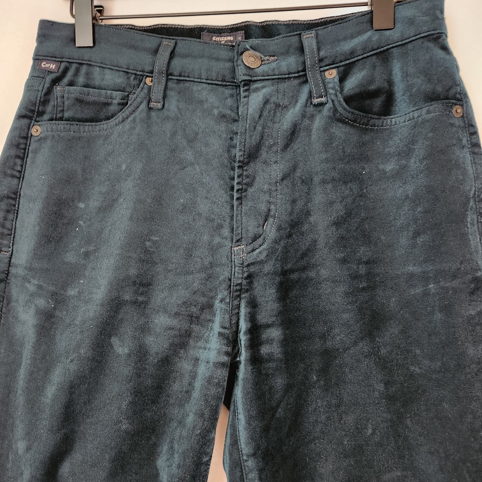 Citizens of Humanity Demy Plush Velvet Cropped Flare Pants Midnight Green Sz.26 - Thumbnail 4