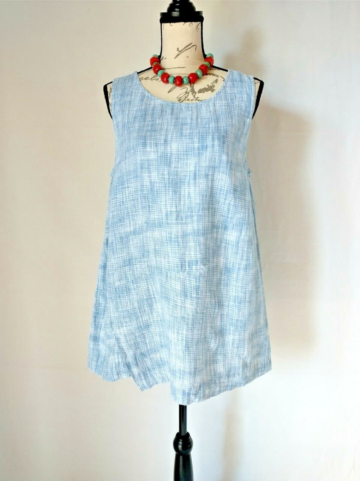 NWoT Pure Jill 100% Linen Wrap Tunic Top Sleeveless Blue Agate White Sz.MP - Thumbnail 2