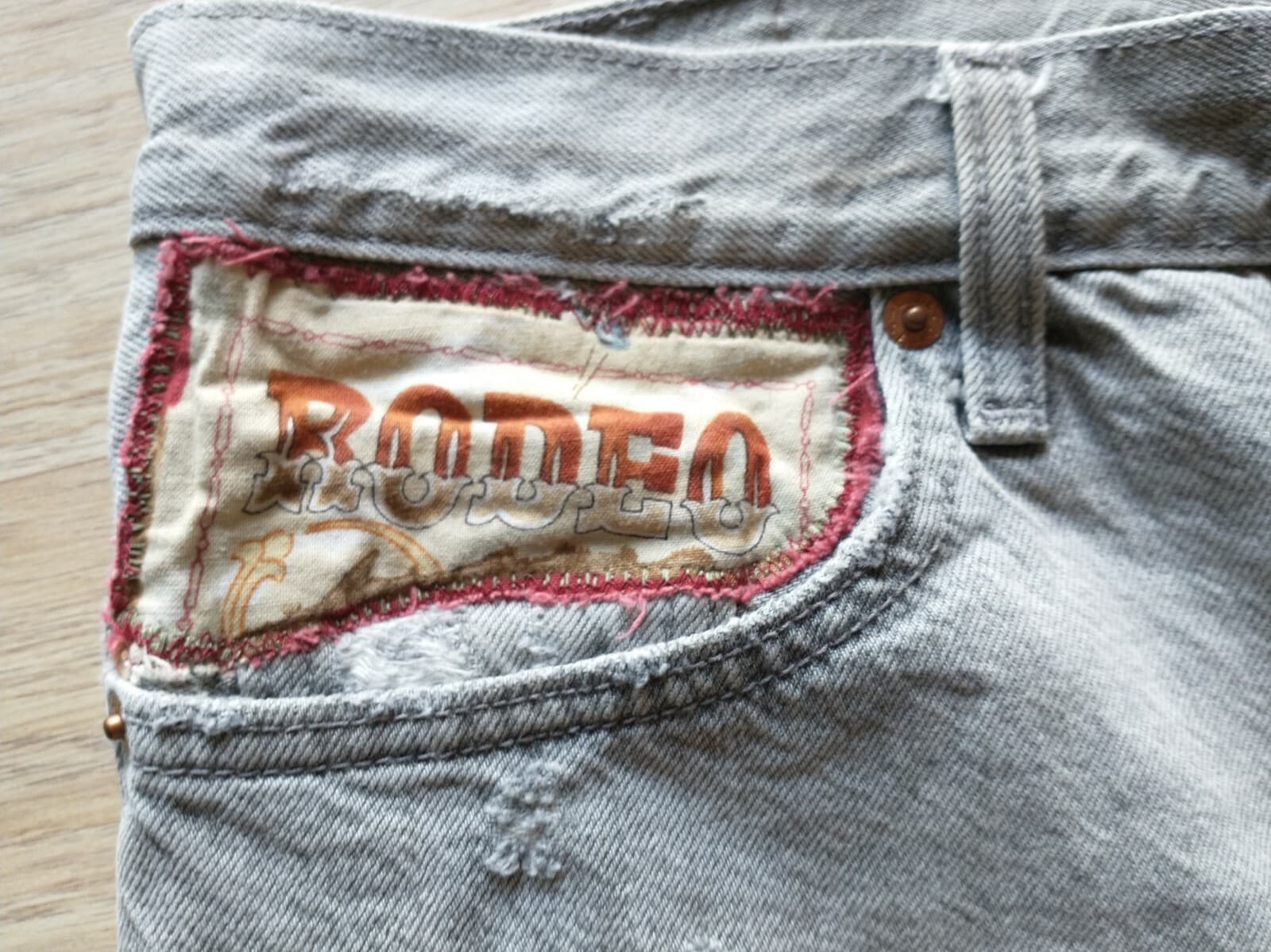 Levi's 501 Button Fly Custom Made Jeans Shorts Patchwork Crochet Gray Waist 34" - Thumbnail 4