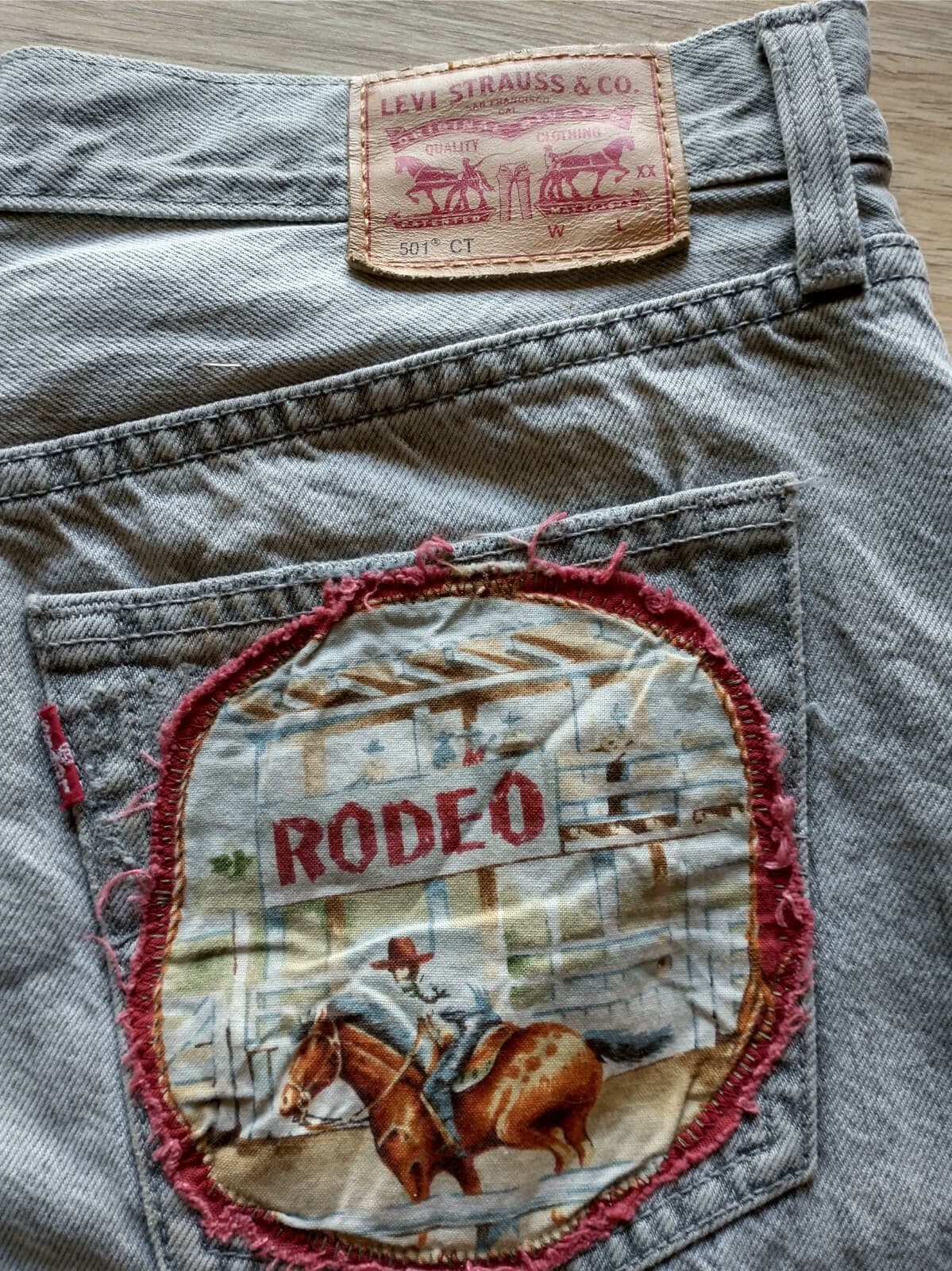 Levi's 501 Button Fly Custom Made Jeans Shorts Patchwork Crochet Gray Waist 34" - Thumbnail 7
