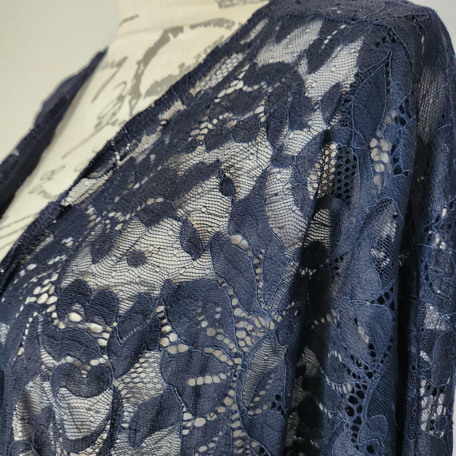 Sympli Floral Lace Draped Open Topper Cardigan Short Sleeve Navy Blue Women 10 - Thumbnail 3