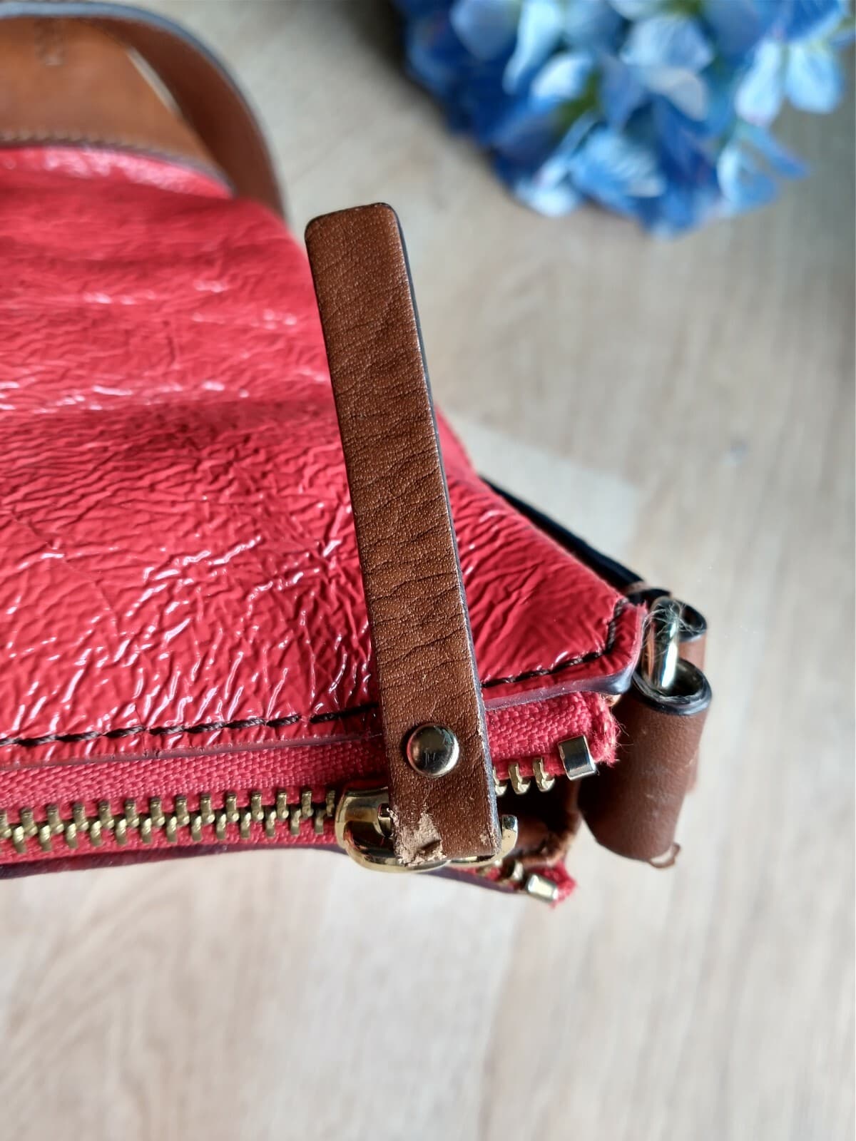 Kate Spade Brown Leather Red Texture Patent Shoulder Tote Bag - Thumbnail 10