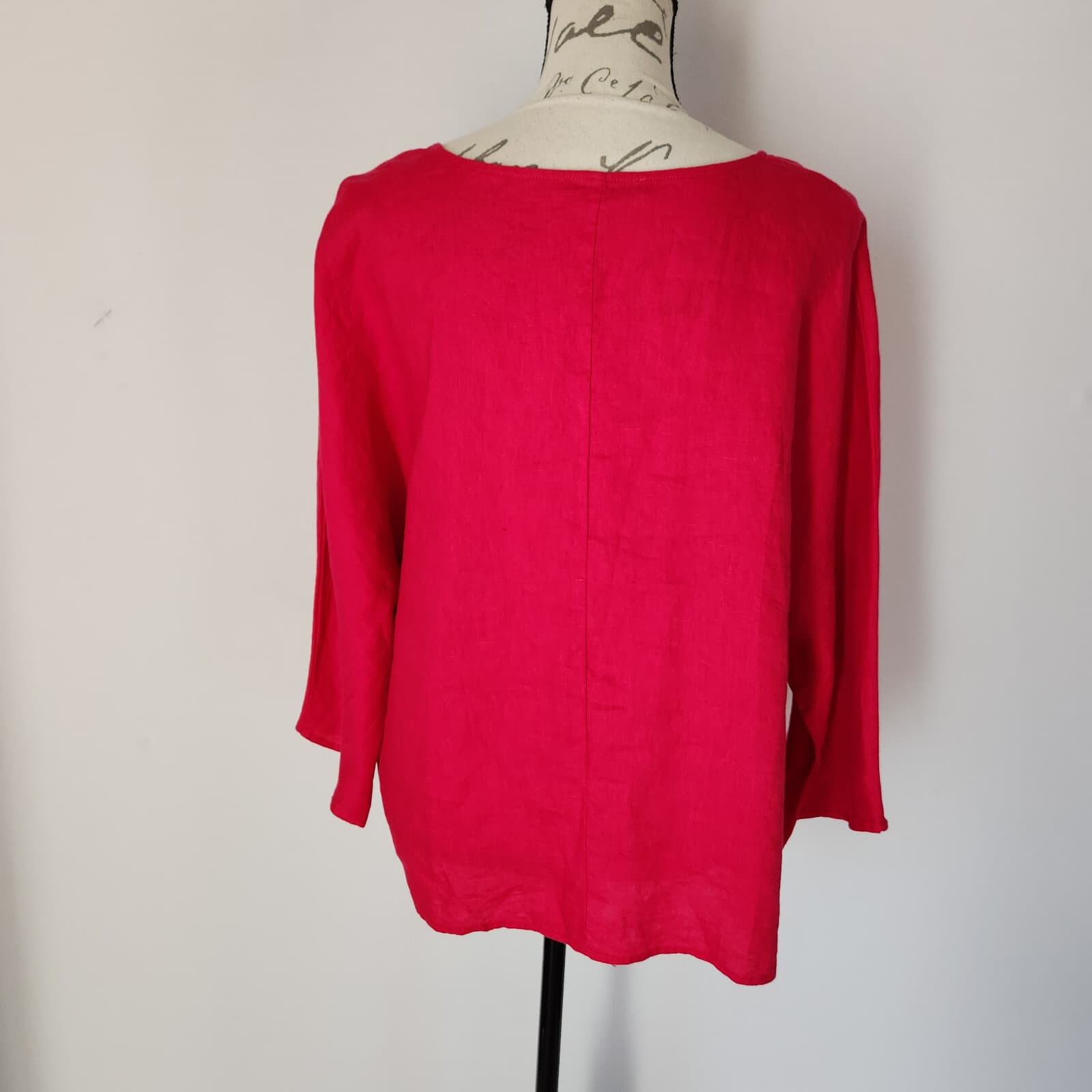 For Cynthia 100% Linen Key-Hole Top Drop Shoulder 3/4 Sleeve Pink Women's M - Thumbnail 5