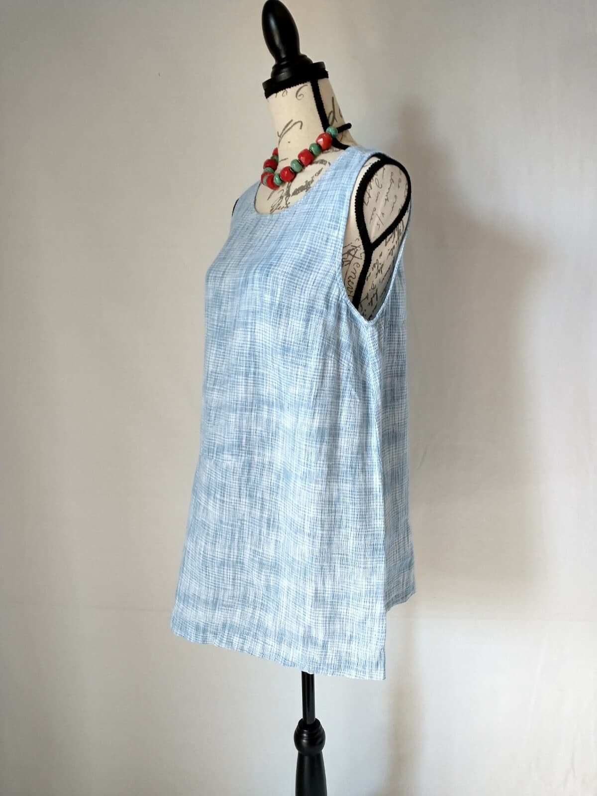 NWoT Pure Jill 100% Linen Wrap Tunic Top Sleeveless Blue Agate White Sz.MP - Thumbnail 5
