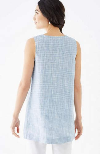 NWoT Pure Jill 100% Linen Wrap Tunic Top Sleeveless Blue Agate White Sz.MP - Thumbnail 6