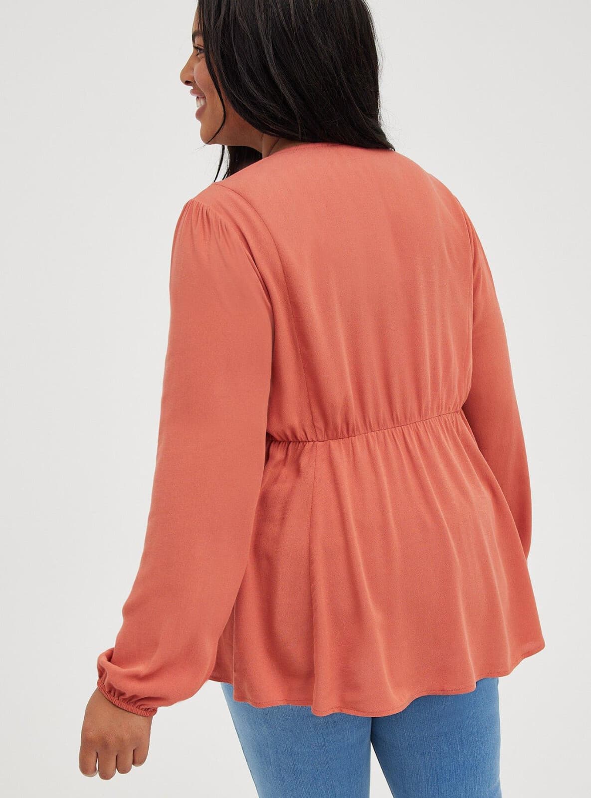 Torrid Babydoll Rayon Crepe Embroidered Tassel Boho Top Long Sleeve Rust Sz.2 - Thumbnail 7