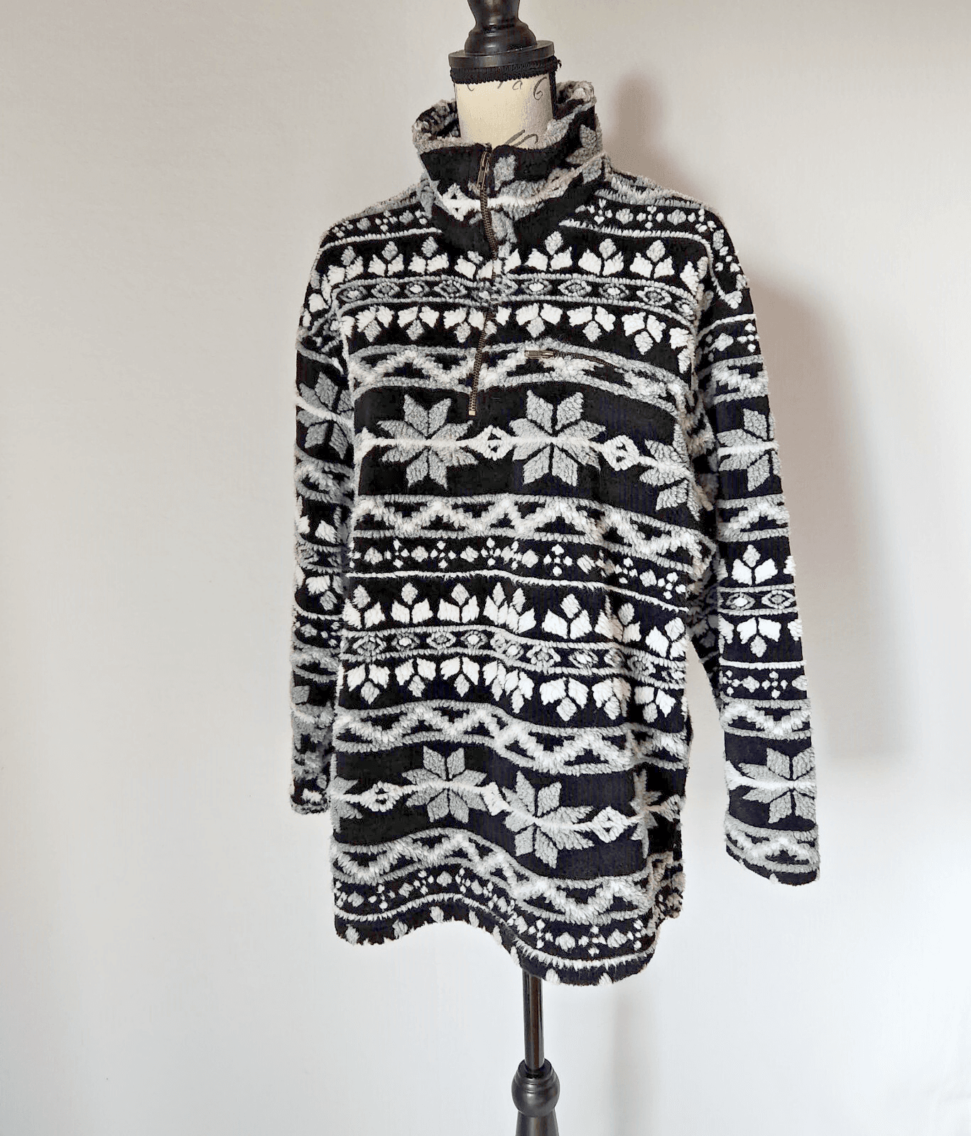 Vintage Lavon Made in USA Fair Isle Snow Fleece Pullover Sweater 1/4 Zip Size L - Thumbnail 2