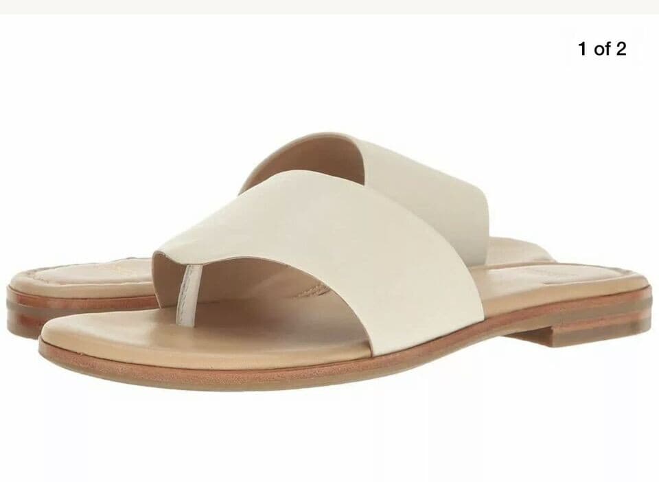 Johnston & Murphy Leather Flat Sandal Thong Cushion Ivory-Beige Women US8M - Thumbnail 2