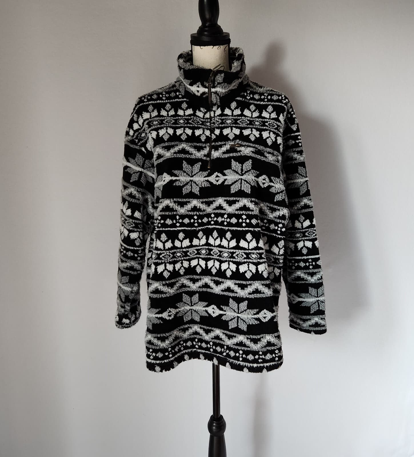 Vintage Lavon Made in USA Fair Isle Snow Fleece Pullover Sweater 1/4 Zip Size L - Thumbnail 3
