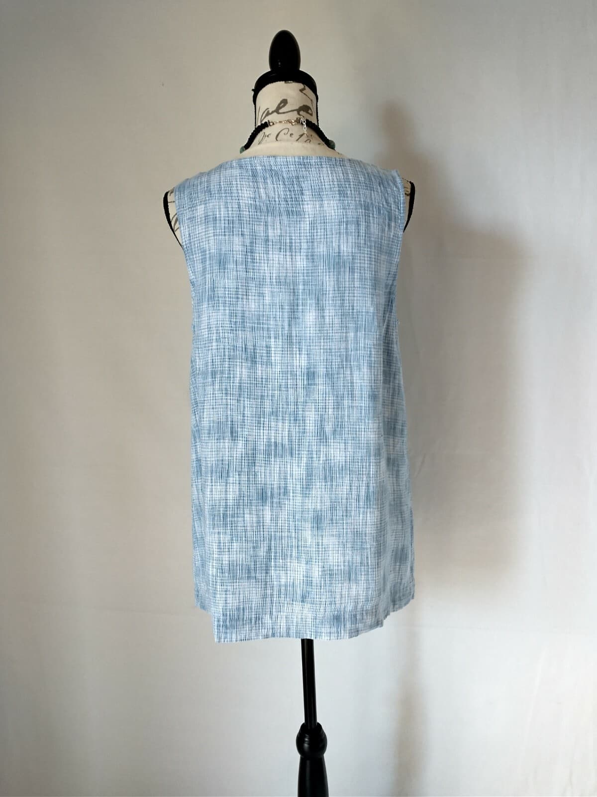 NWoT Pure Jill 100% Linen Wrap Tunic Top Sleeveless Blue Agate White Sz.MP - Thumbnail 7