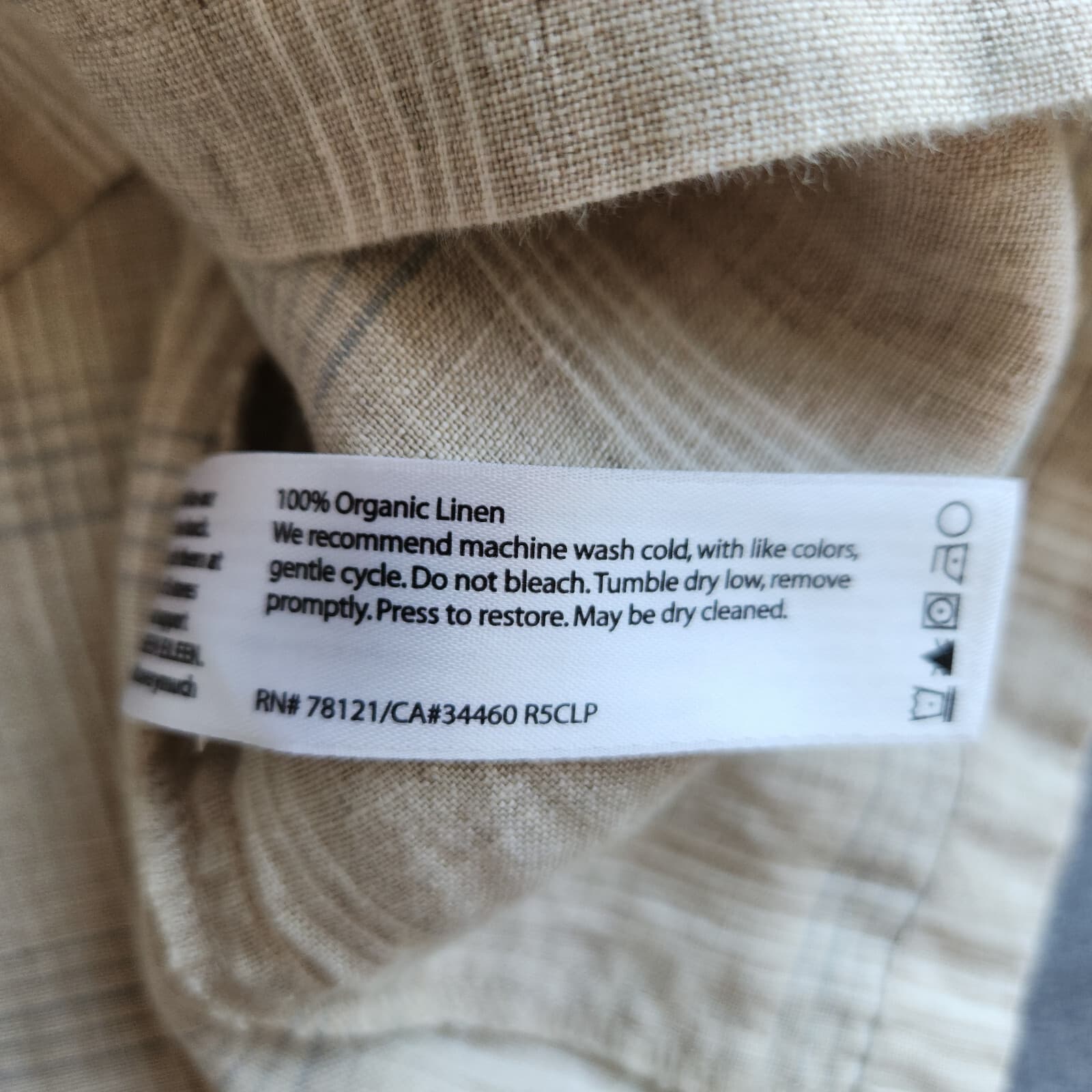 EILEEN FISHER Catalan Organic Linen Blouse 3/4 Sleeve Pocket Beige Plaid Sz.S - Thumbnail 10
