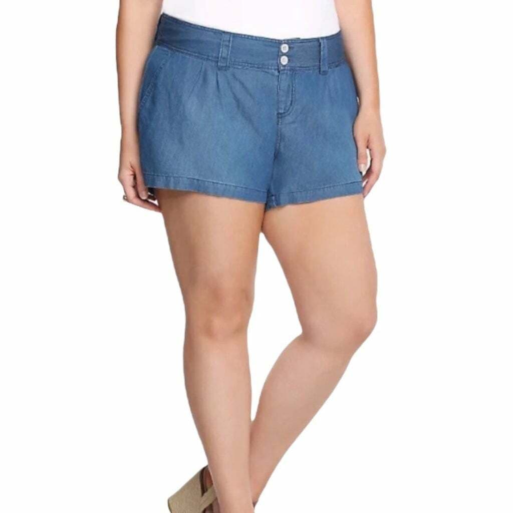 Torrid Chambray 3" Shorts Zip Pocket Blue 100% Cotton Women Plus Size 20 - Thumbnail 2