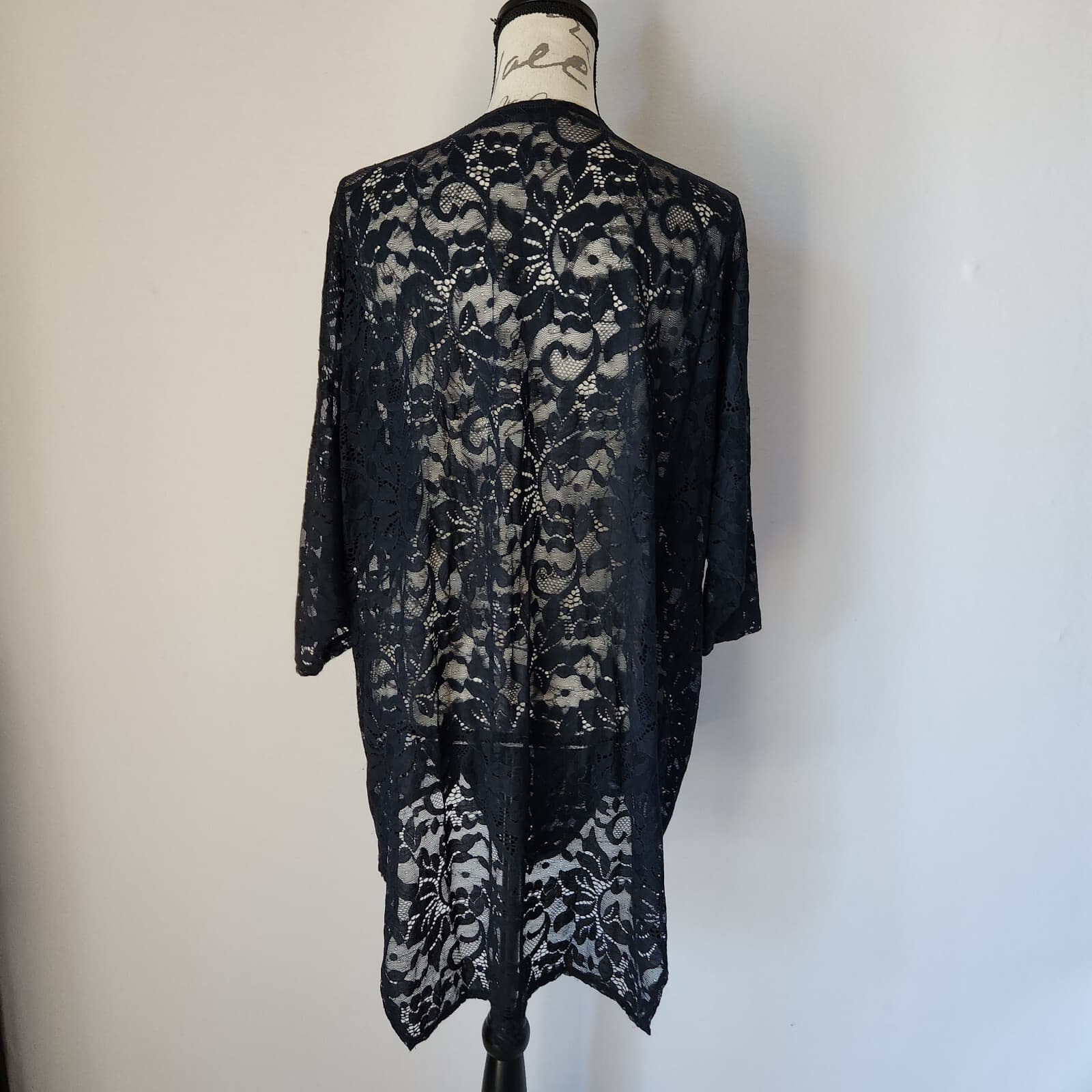 Sympli Floral Lace Draped Open Topper Cardigan Short Sleeve Navy Blue Women 10 - Thumbnail 4