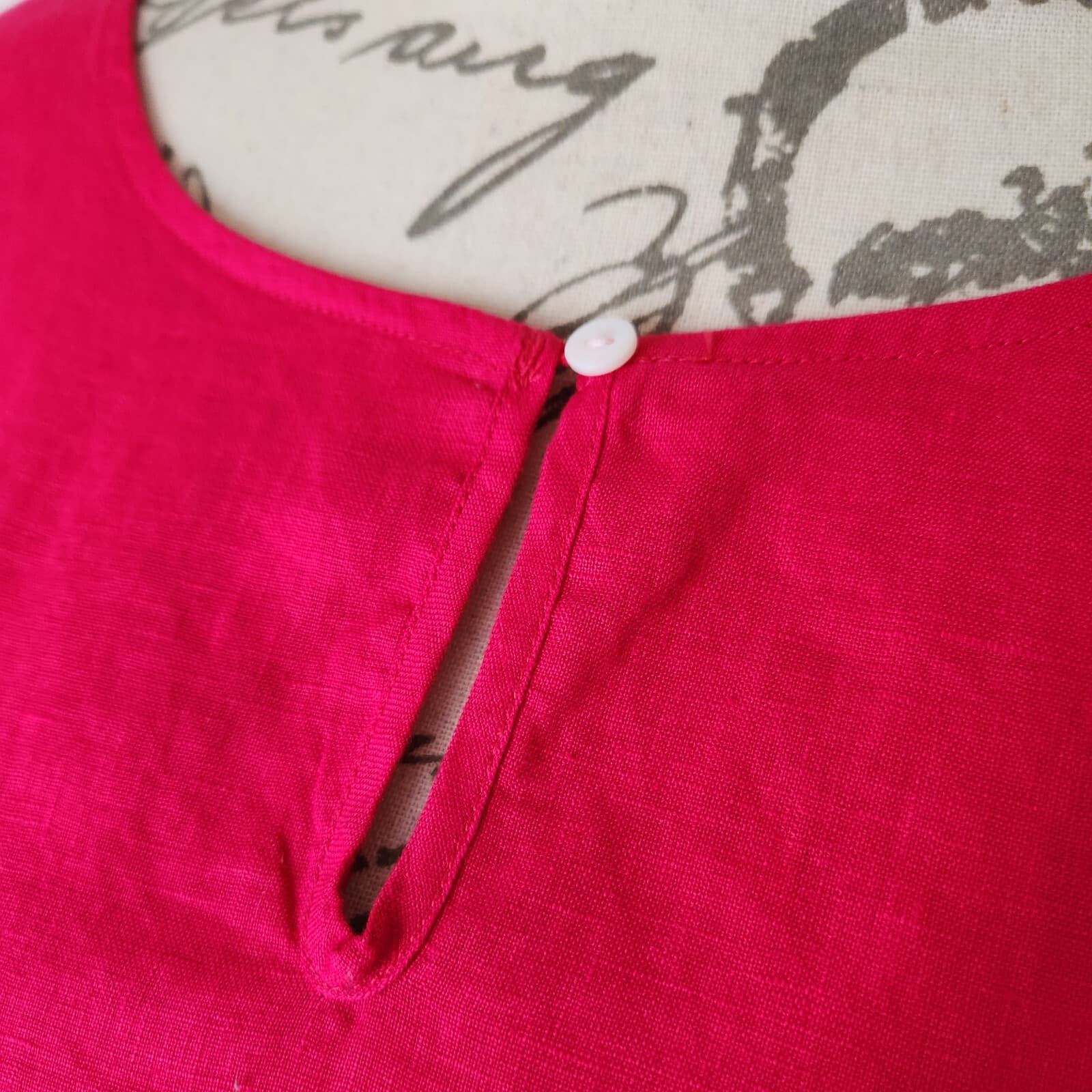For Cynthia 100% Linen Key-Hole Top Drop Shoulder 3/4 Sleeve Pink Women's M - Thumbnail 4