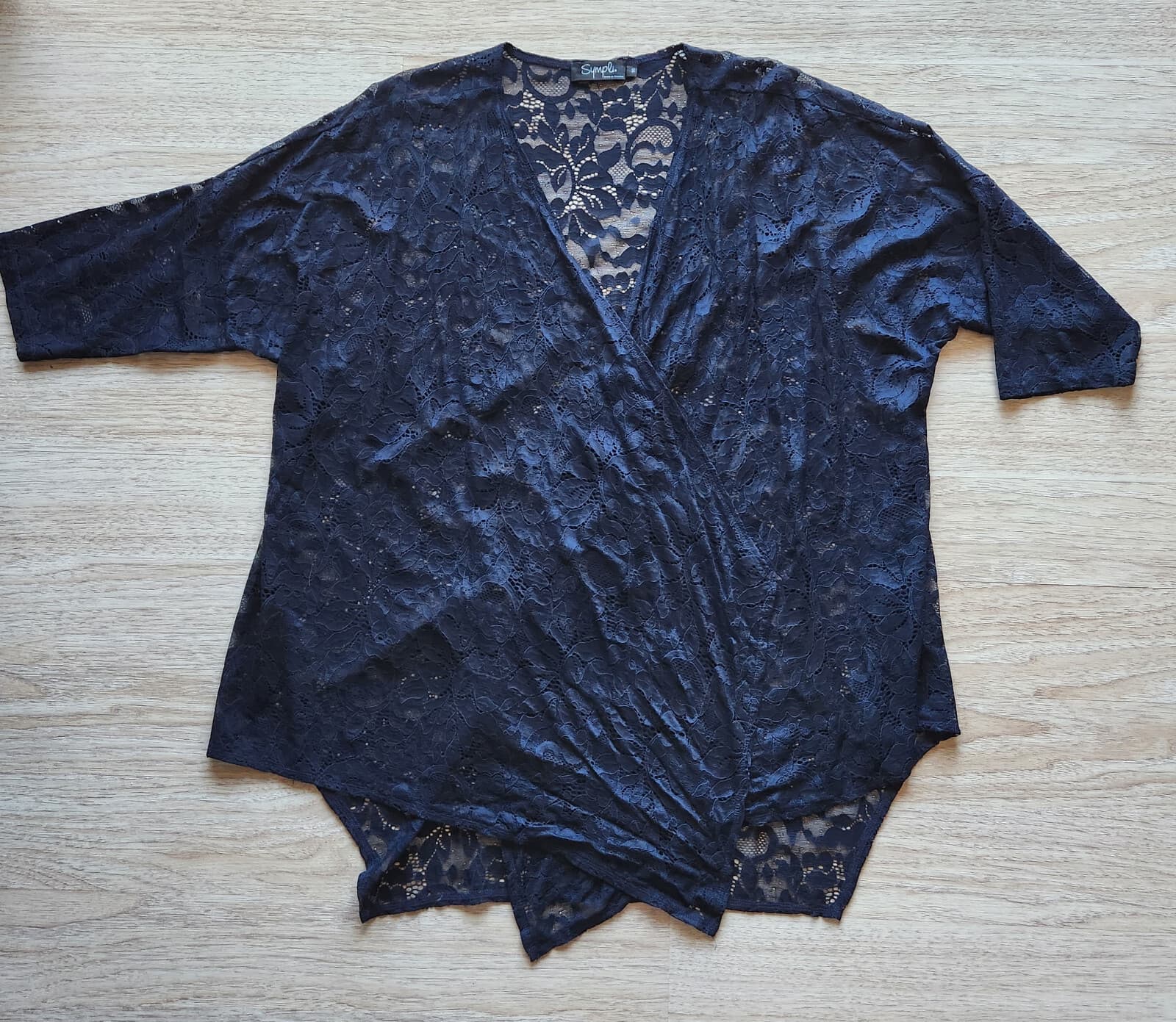 Sympli Floral Lace Draped Open Topper Cardigan Short Sleeve Navy Blue Women 10 - Thumbnail 5