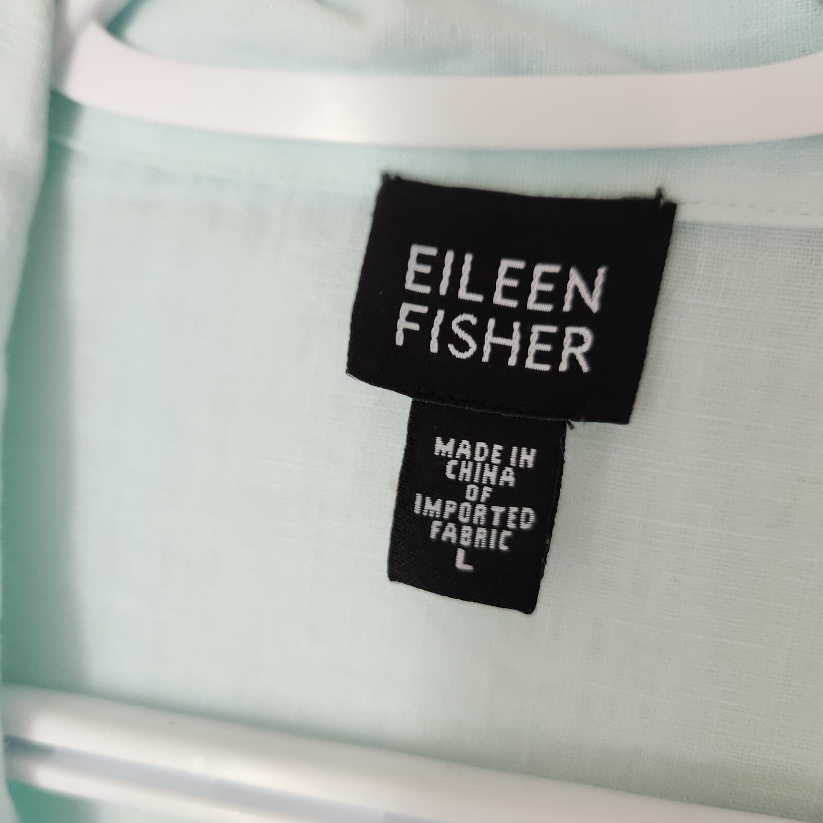 EILEEN FISHER 100% Linen Tunic Shirt Button-Down Long Sleeve Pale Green Womens L - Thumbnail 8