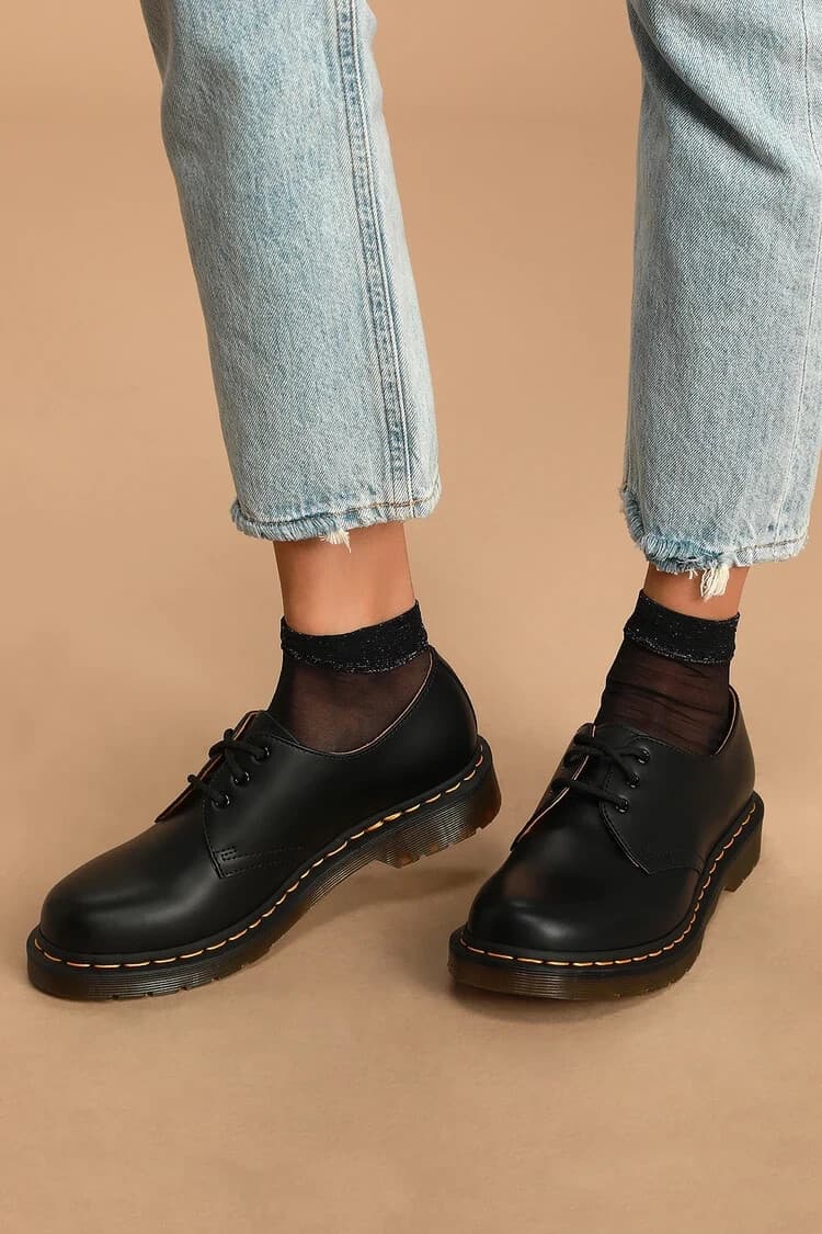 Dr. Martens Black Smooth Leather Classic Oxford Shoes Lace-Up Women's EU37 US6 - Thumbnail 2