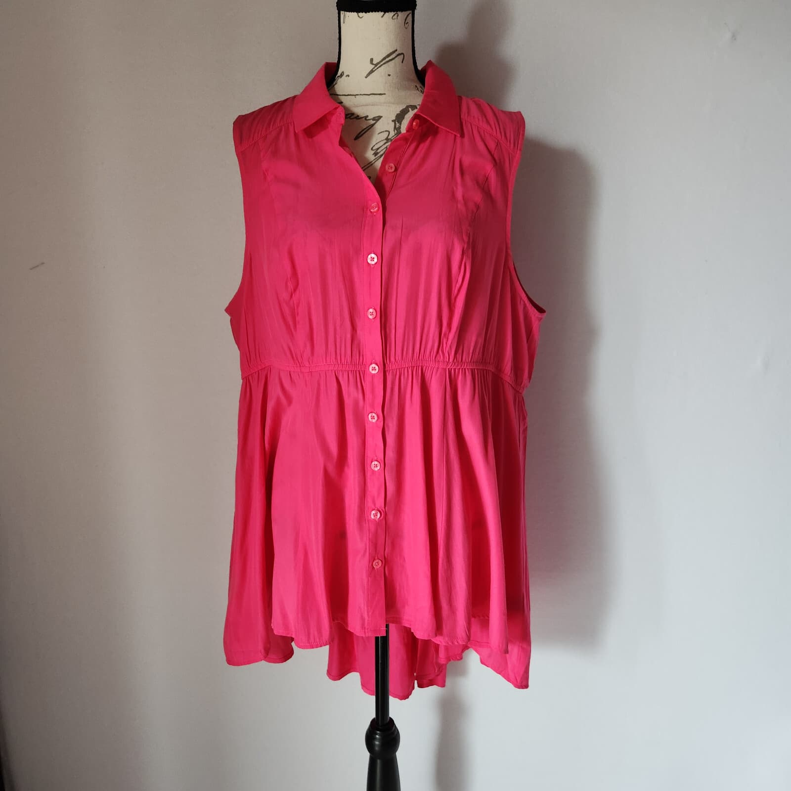 Torrid Babydoll Poplin Button-Front Hi-Low Shirt Sleeveless Pink Women's 1 (1X) - Thumbnail 2