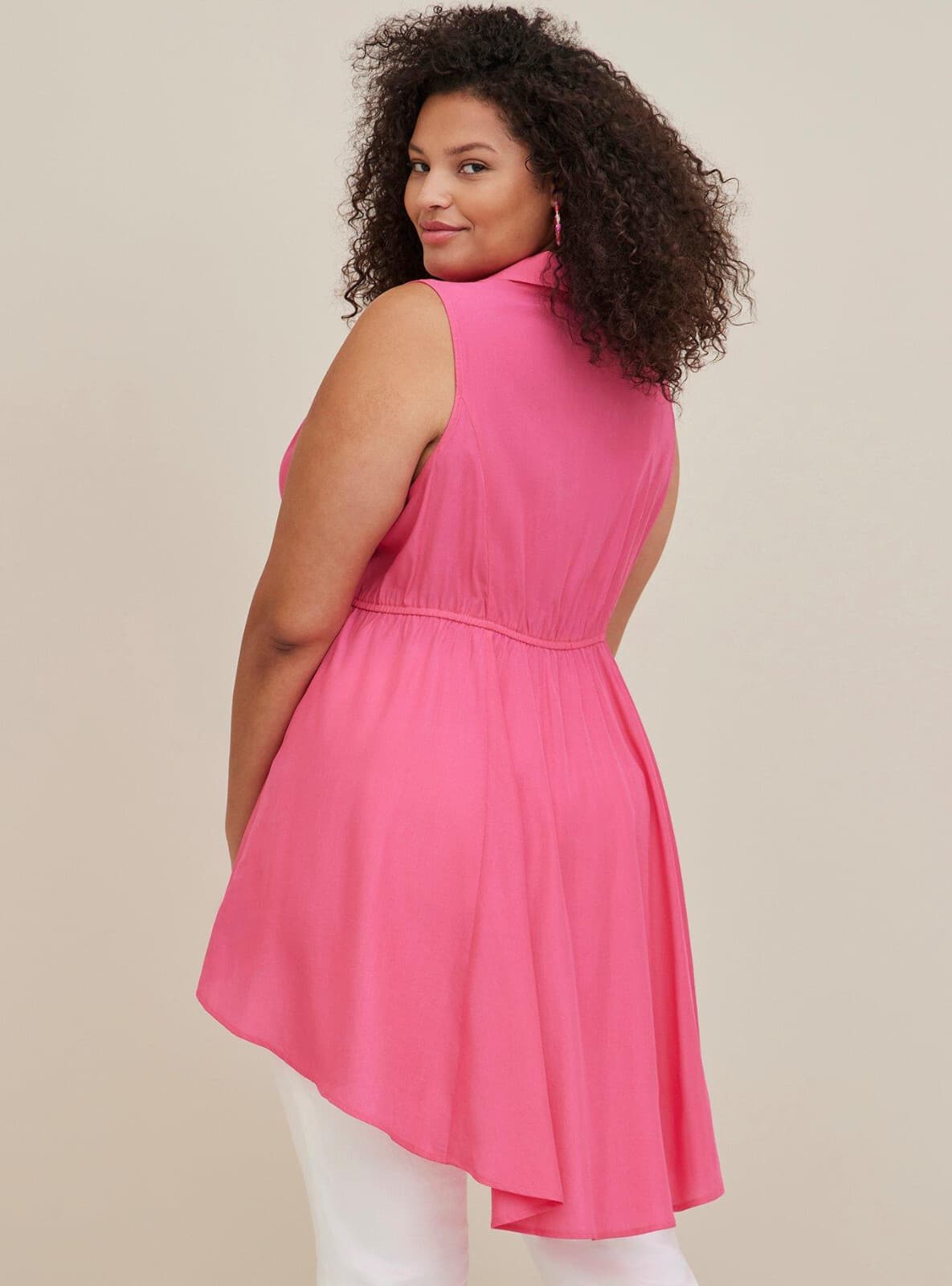 Torrid Babydoll Poplin Button-Front Hi-Low Shirt Sleeveless Pink Women's 1 (1X) - Thumbnail 5