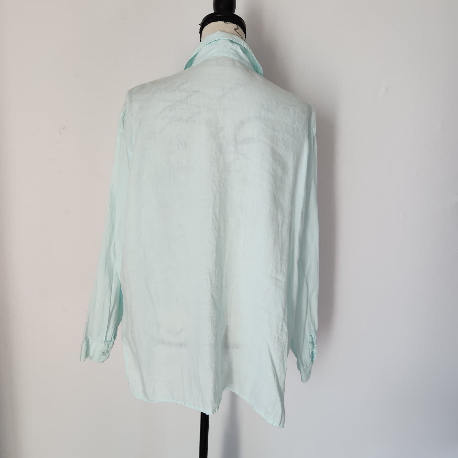 EILEEN FISHER 100% Linen Tunic Shirt Button-Down Long Sleeve Pale Green Womens L - Thumbnail 4