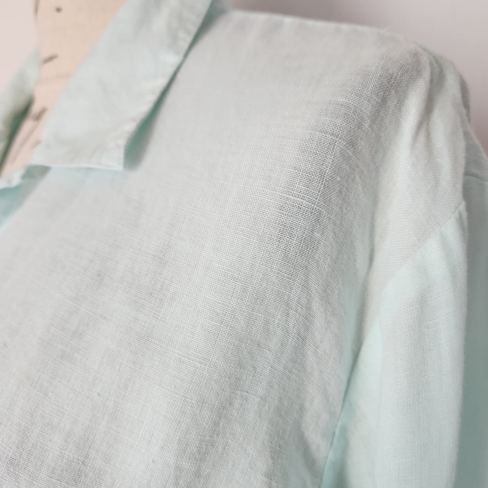 EILEEN FISHER 100% Linen Tunic Shirt Button-Down Long Sleeve Pale Green Womens L - Thumbnail 5