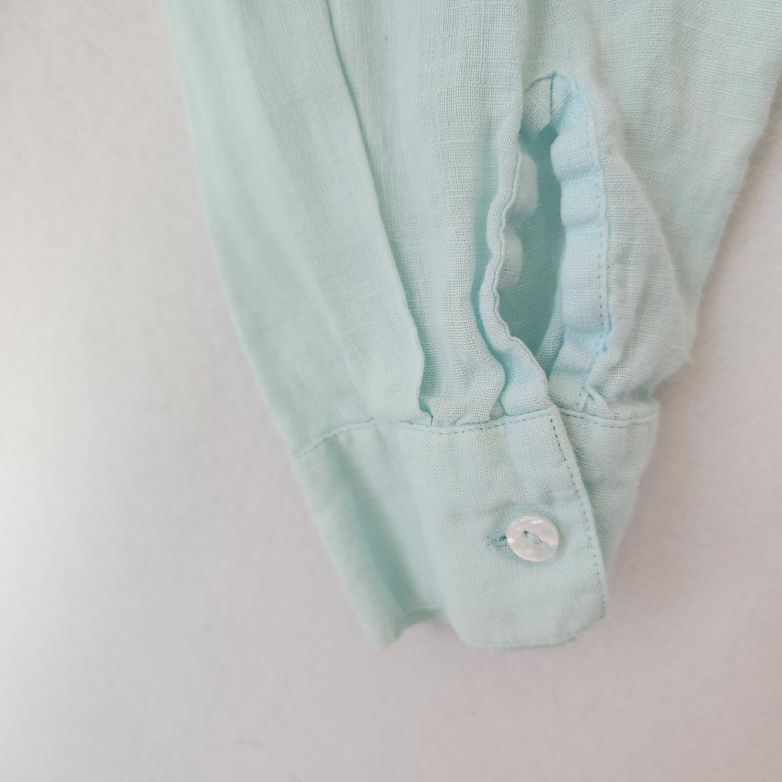 EILEEN FISHER 100% Linen Tunic Shirt Button-Down Long Sleeve Pale Green Womens L - Thumbnail 6