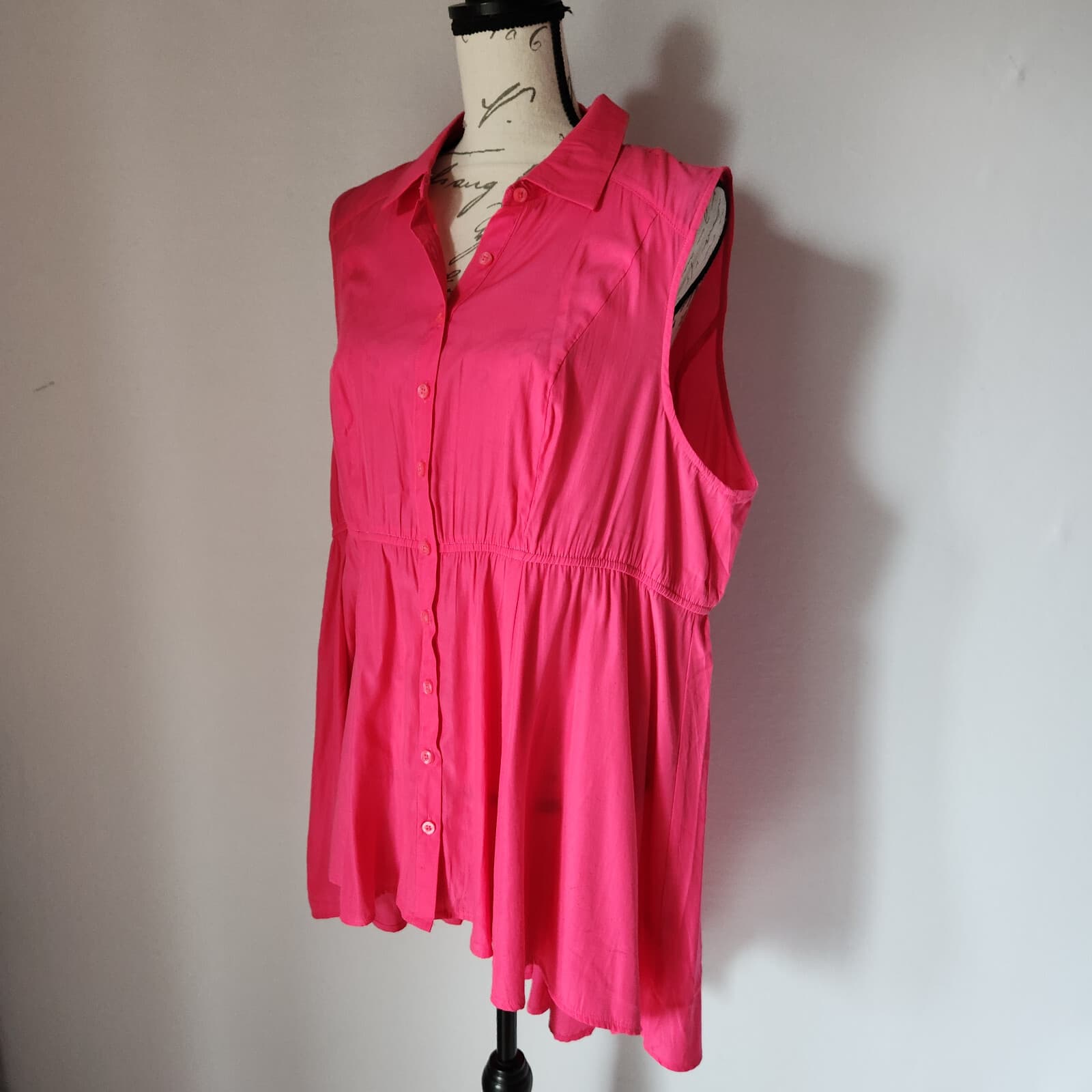 Torrid Babydoll Poplin Button-Front Hi-Low Shirt Sleeveless Pink Women's 1 (1X) - Thumbnail 4