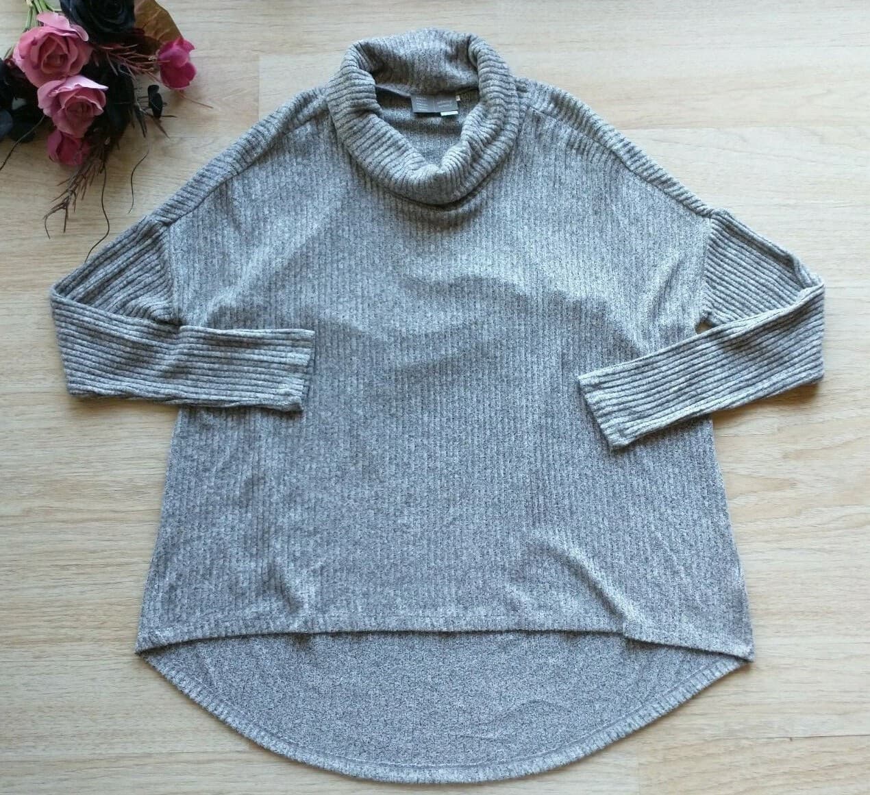 Saturday Sunday Anthropologie Cowlneck Sweatshirt Ripped Knit Hi-low Gray Sz.M/L - Thumbnail 3