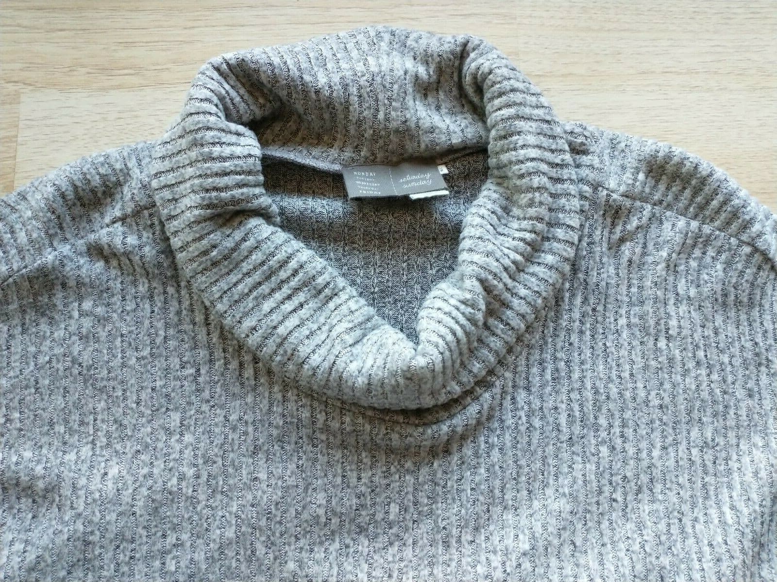 Saturday Sunday Anthropologie Cowlneck Sweatshirt Ripped Knit Hi-low Gray Sz.M/L - Thumbnail 6