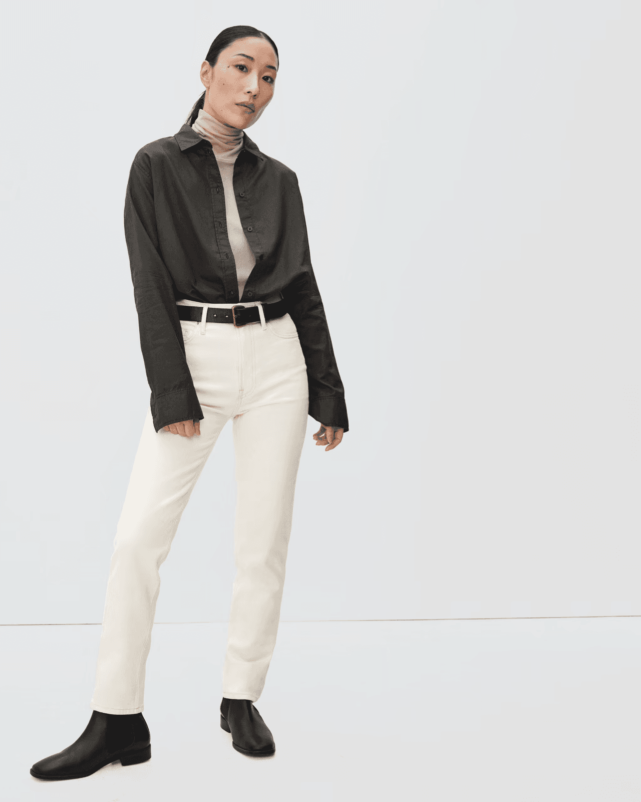 NWT EVERLANE The Original Cheeky Jean High Rise Straight Organic Cotton Cream 27 - Thumbnail 4