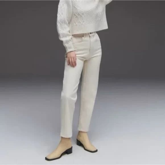 NWT EVERLANE The Original Cheeky Jean High Rise Straight Organic Cotton Cream 27 - Thumbnail 5