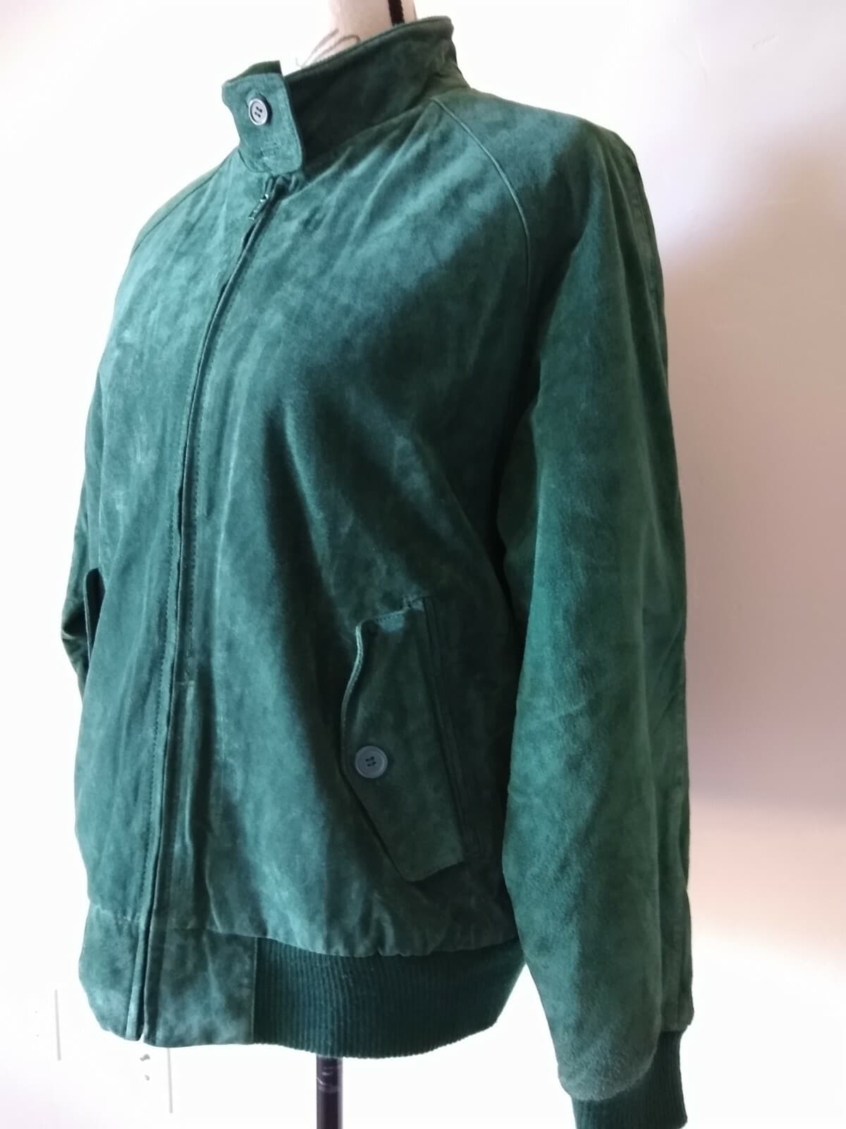 Rock Creek Uni-sex Suede Leather Bomber Jacket Green Zip Pockets Lined Filler M - Thumbnail 3