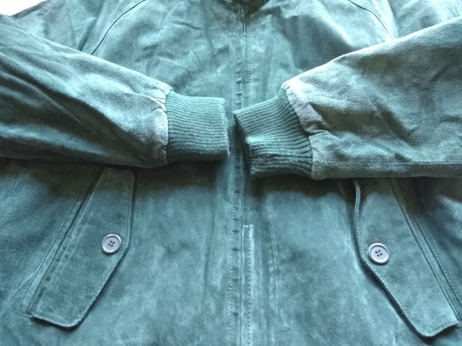 Rock Creek Uni-sex Suede Leather Bomber Jacket Green Zip Pockets Lined Filler M - Thumbnail 8