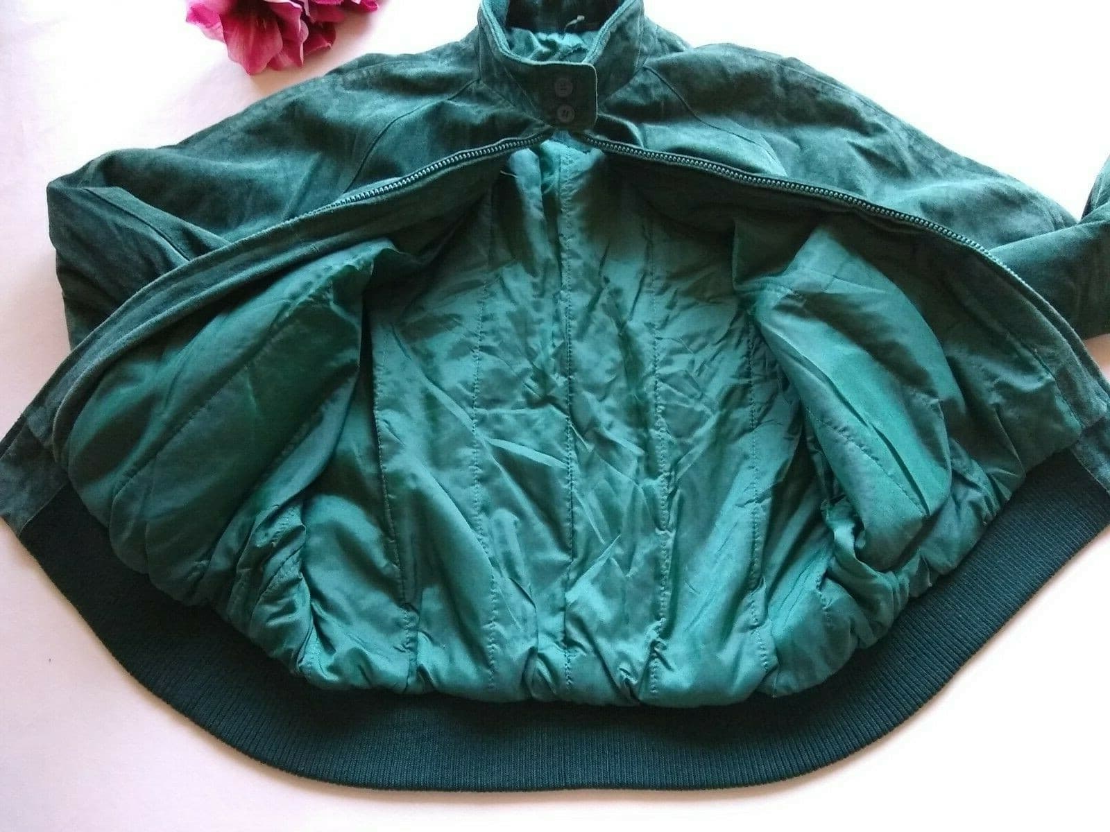 Rock Creek Uni-sex Suede Leather Bomber Jacket Green Zip Pockets Lined Filler M - Thumbnail 9