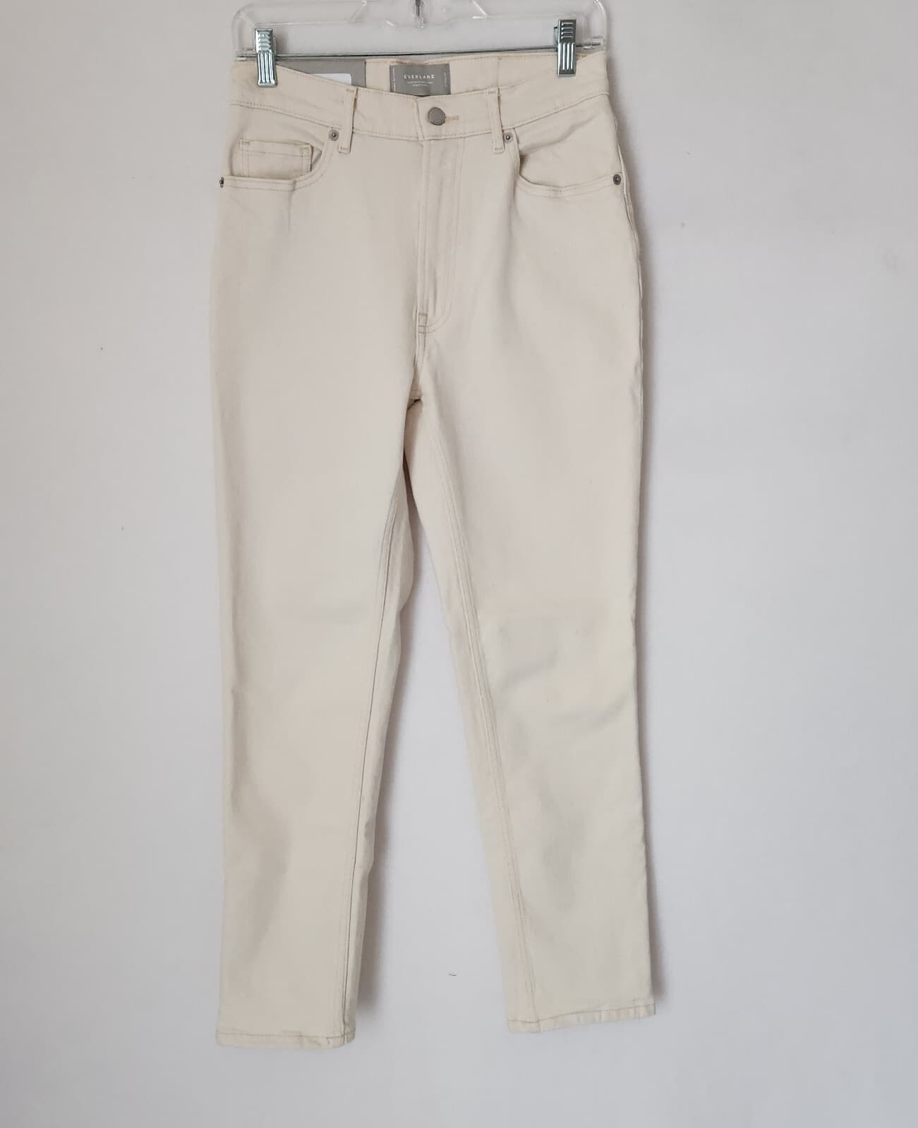 NWT EVERLANE The Original Cheeky Jean High Rise Straight Organic Cotton Cream 27 - Thumbnail 3