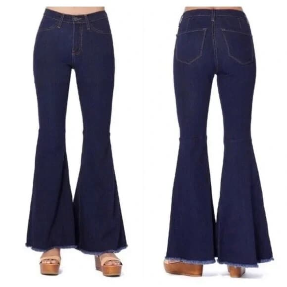 JUDY BLUE Tiffany High Rise Bell Bottom Flare Jean Raw Hem Stretch Blue Sz.1/25 - Thumbnail 5