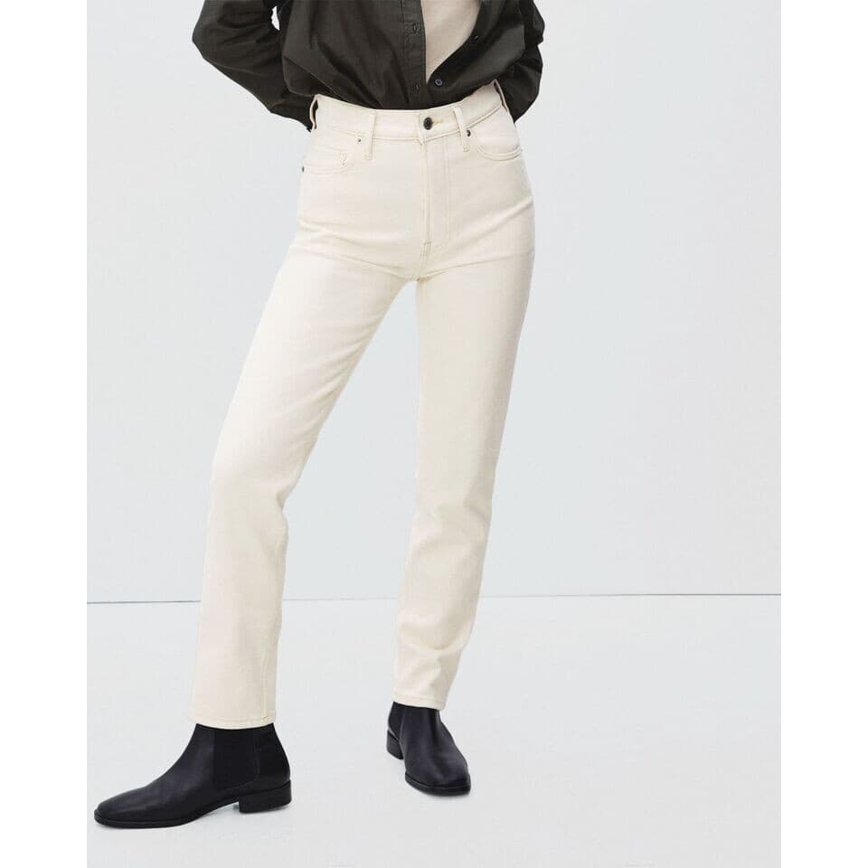 NWT EVERLANE The Original Cheeky Jean High Rise Straight Organic Cotton Cream 27 - Thumbnail 2