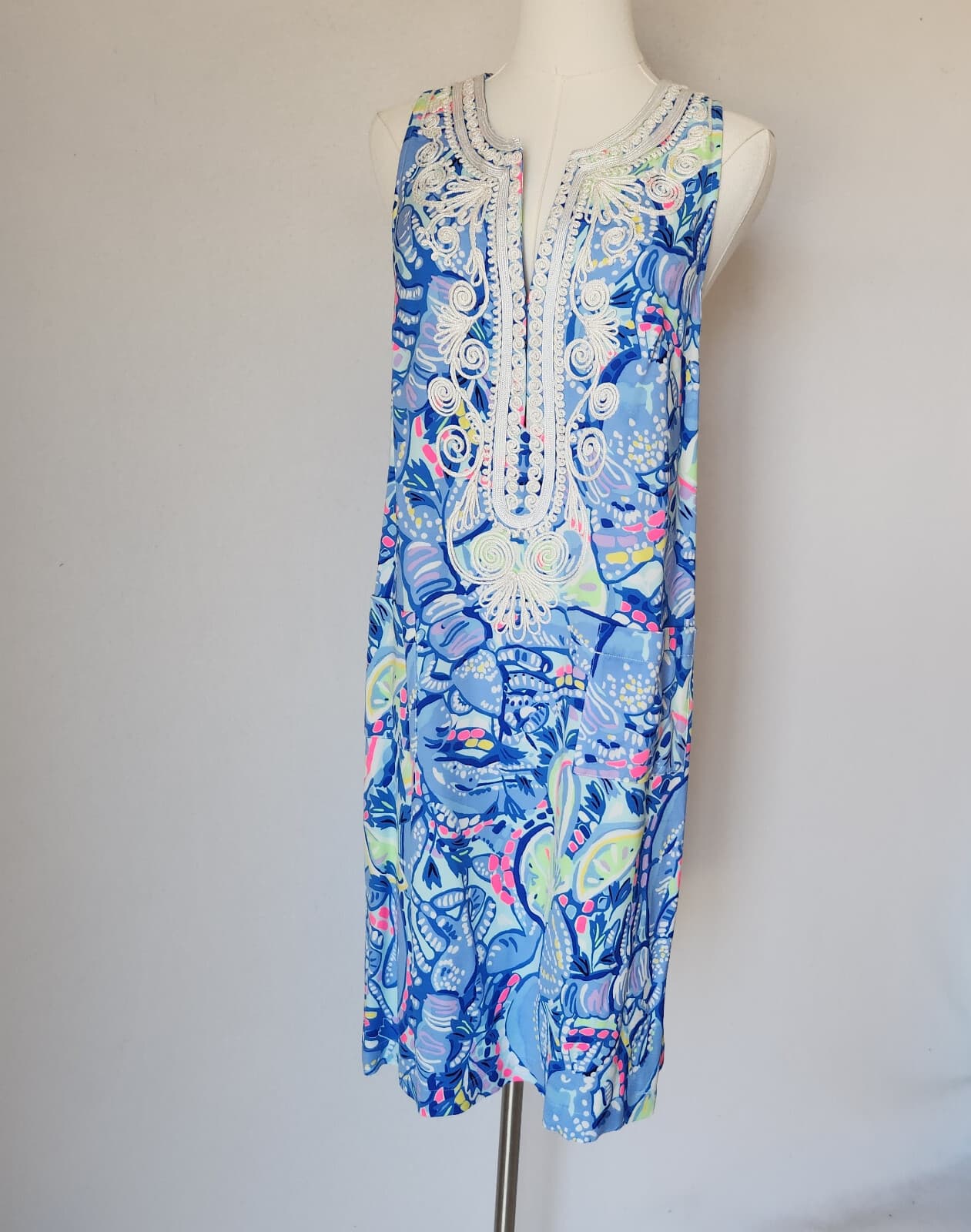 Lilly Pulitzer Carlotta Corded Lace Shift Dress Sleeveless Blue Peri Pinch Sz.4 - Thumbnail 3