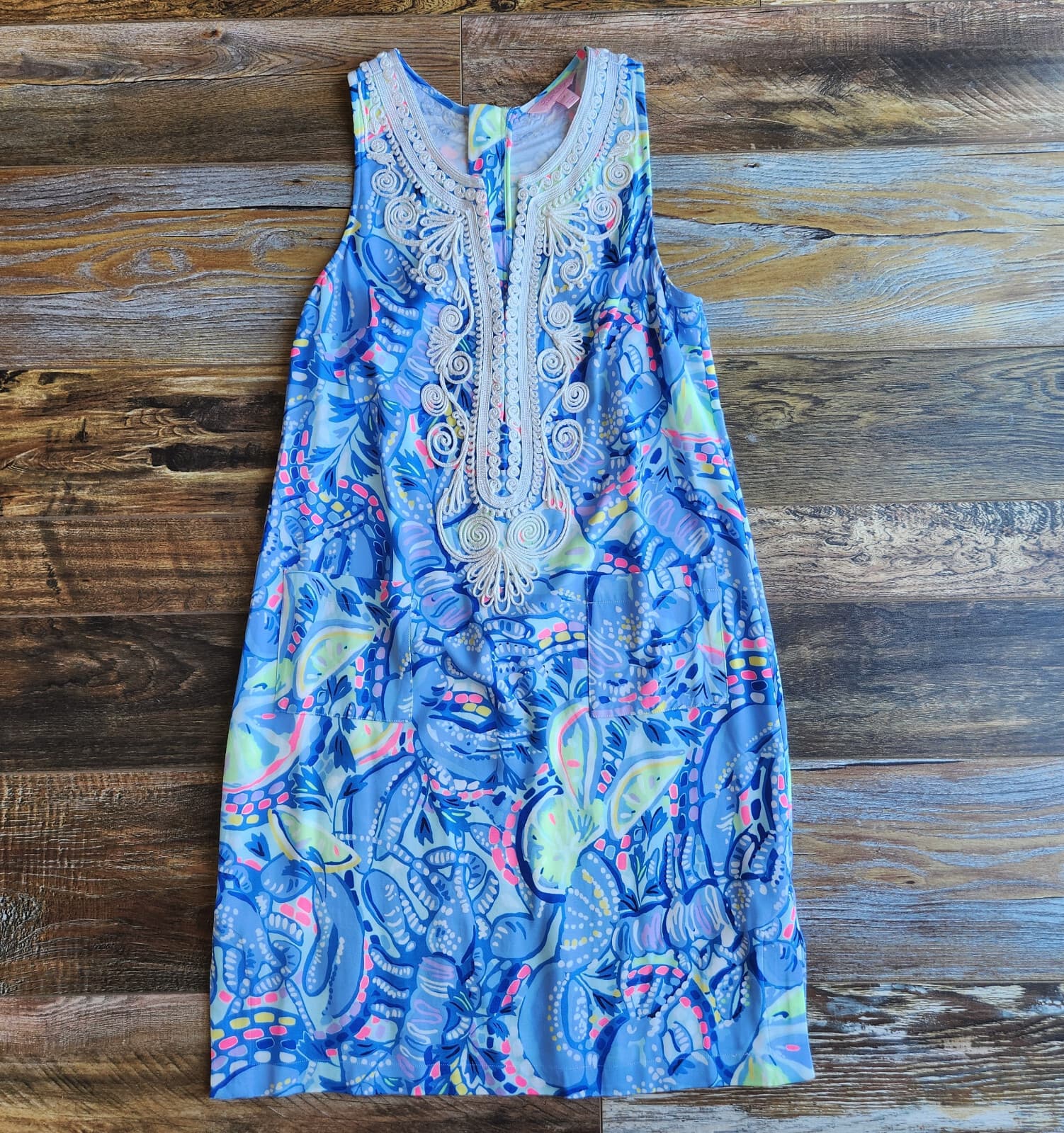Lilly Pulitzer Carlotta Corded Lace Shift Dress Sleeveless Blue Peri Pinch Sz.4 - Thumbnail 13