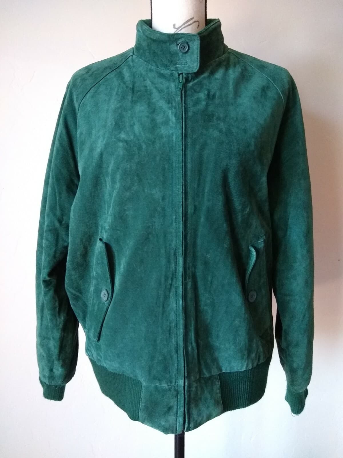 Rock Creek Uni-sex Suede Leather Bomber Jacket Green Zip Pockets Lined Filler M - Thumbnail 2