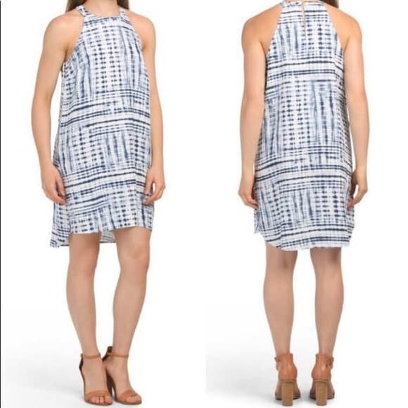 NWoT Cynthia Rowley Linen Tie-Dye Halter Mini Dress Sleeveless Blue White Sz.M - Thumbnail 4